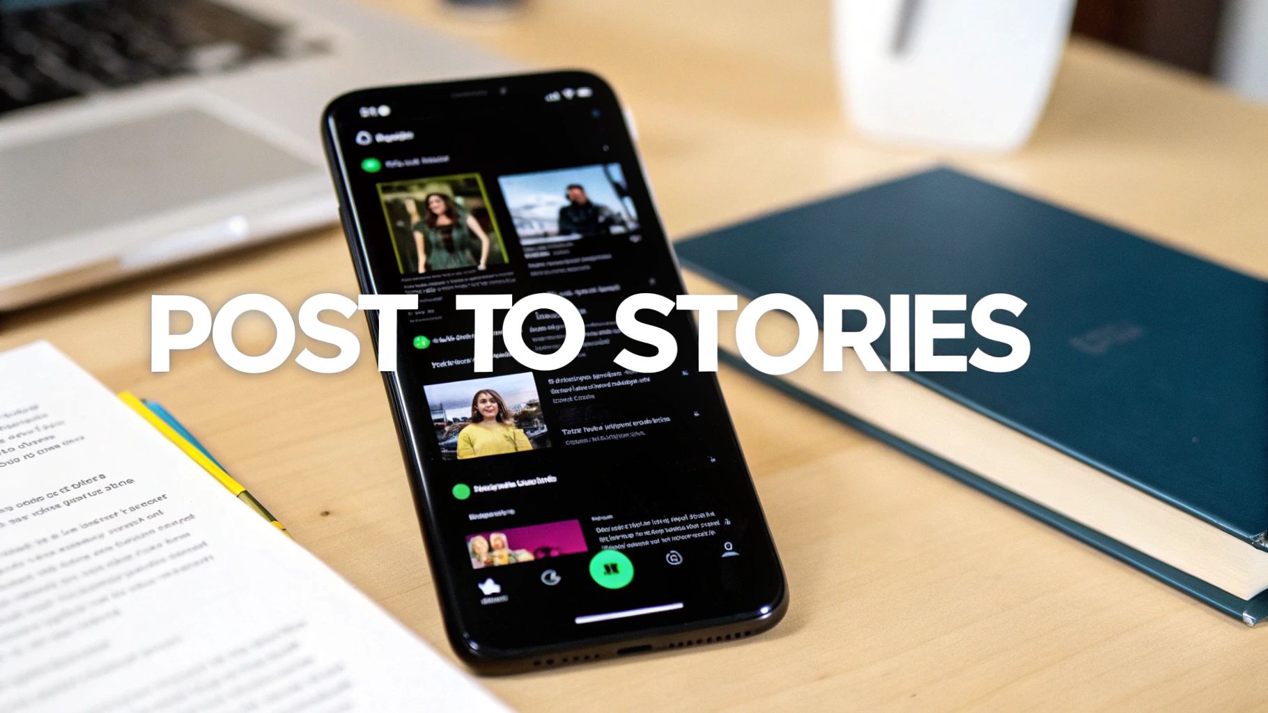 A person sharing their Spotify playlist on social media from their phone