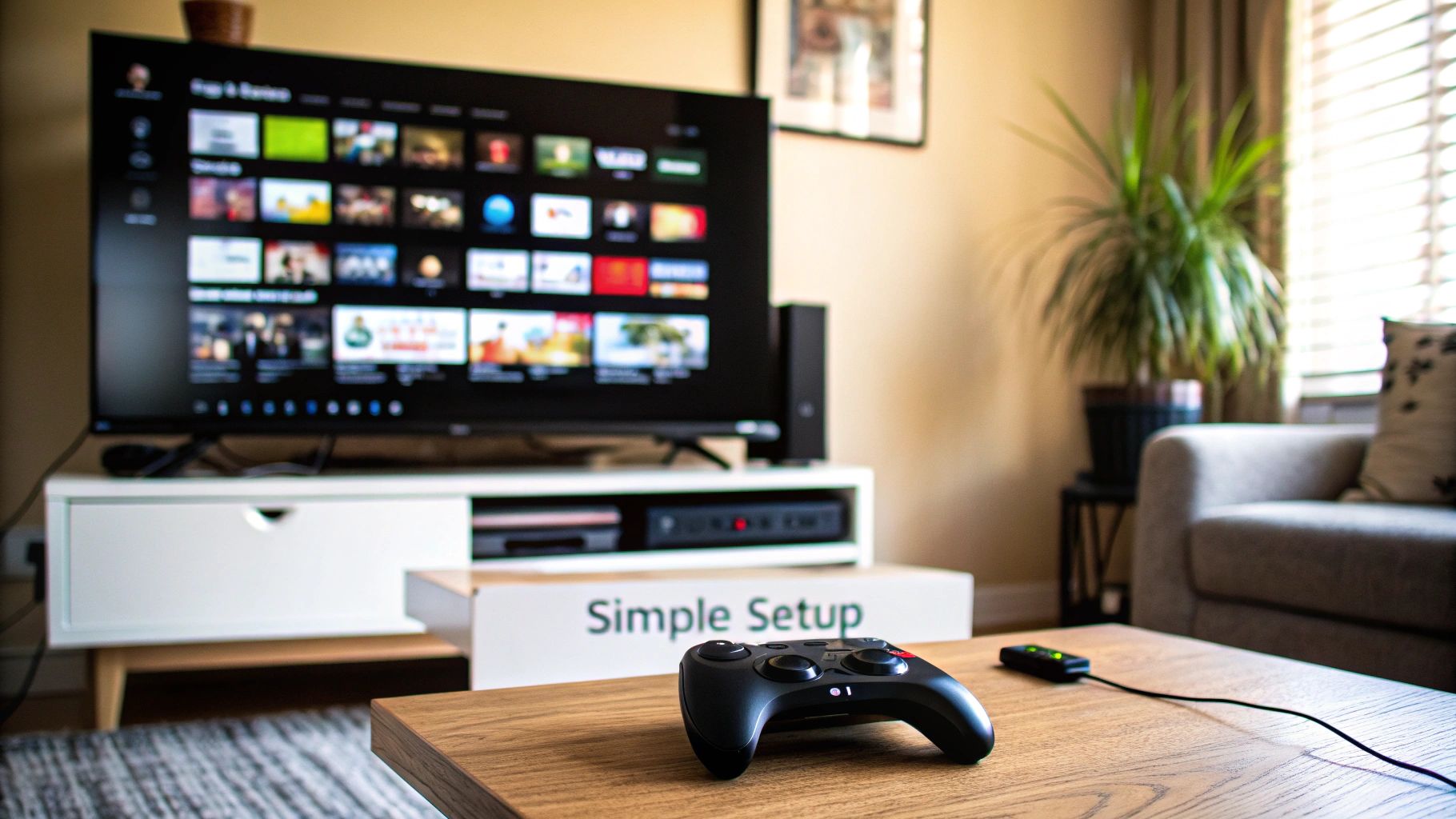 A group of people happily playing video games together, with digital icons for subscriptions and in-game purchases floating above them.