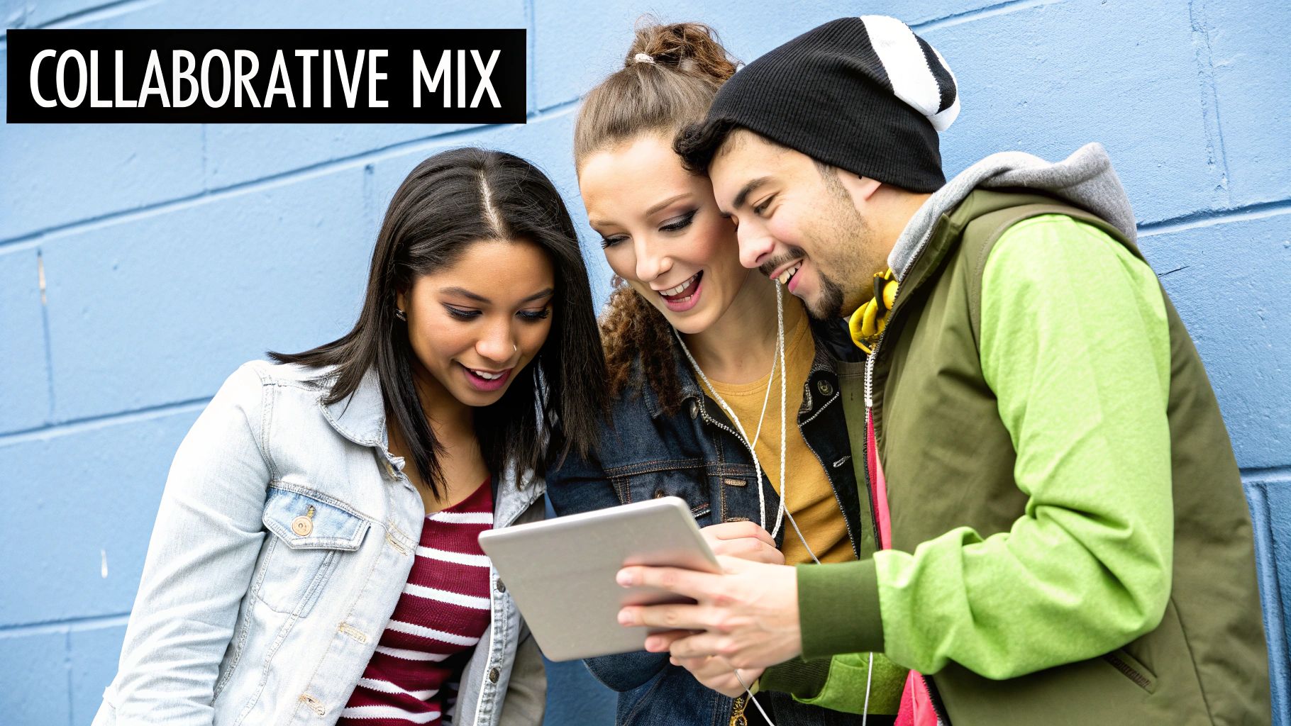Friends enjoying music together while using a collaborative playlist