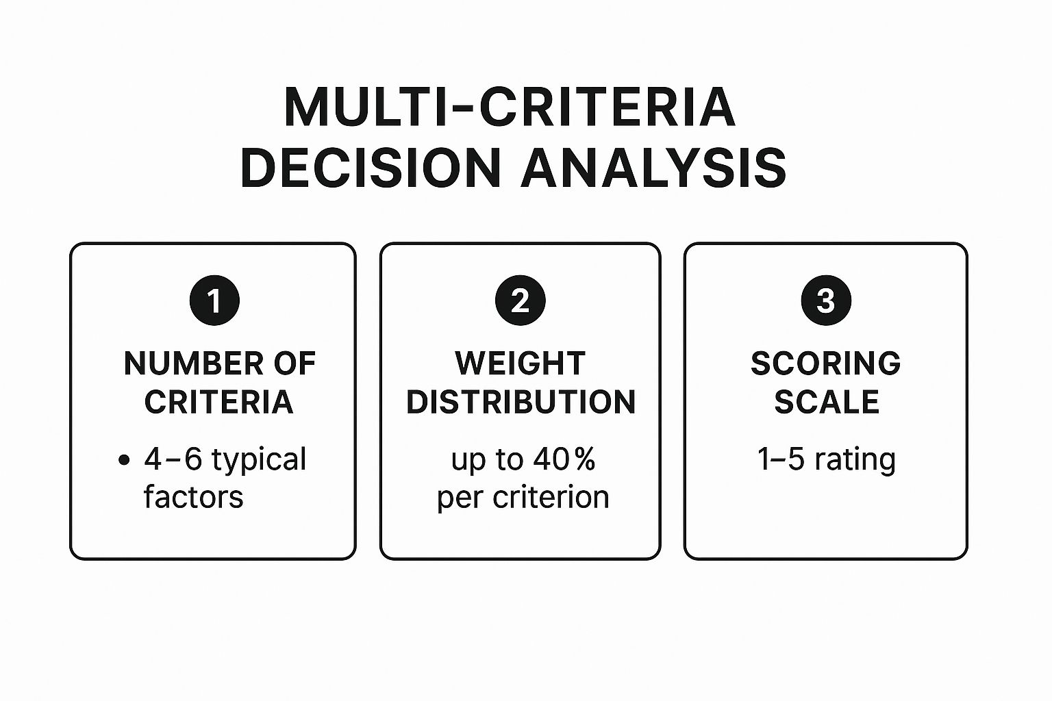 Infographic showing key data about Multi-Criteria Decision Analysis (MCDA)