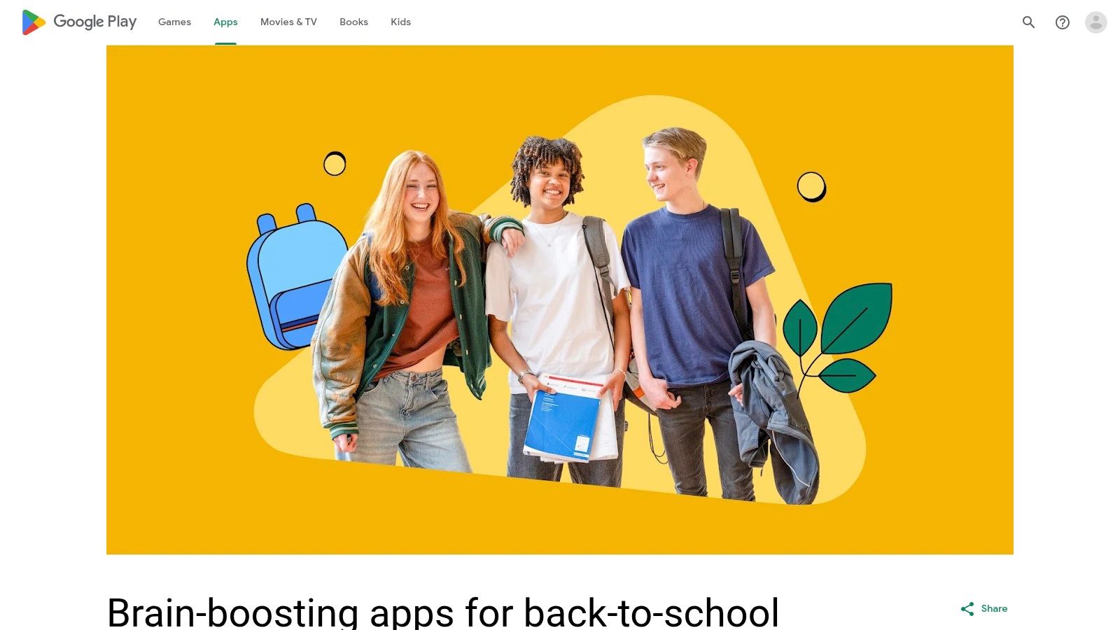 Google Play Store (Back-to-School and study app collections)