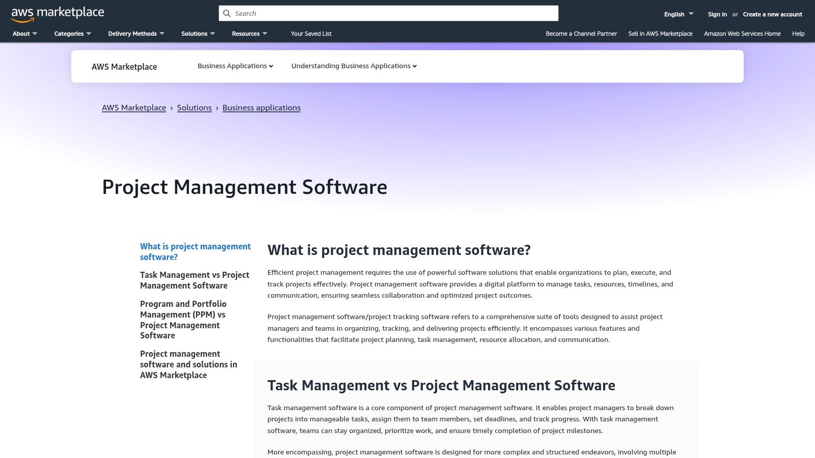 AWS Marketplace (Project Management category)