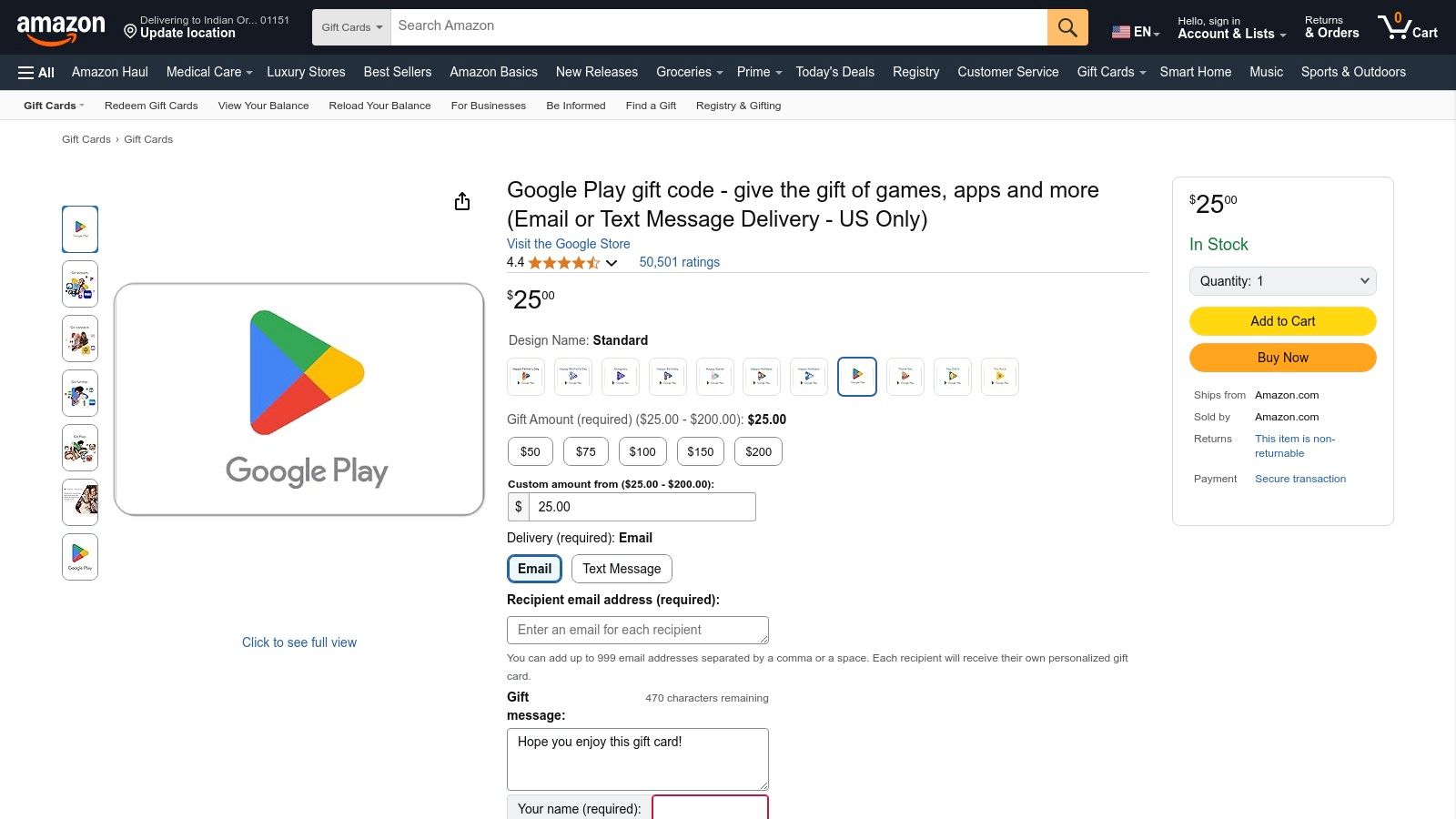Amazon – Google Play digital gift codes (to fund YouTube Premium)