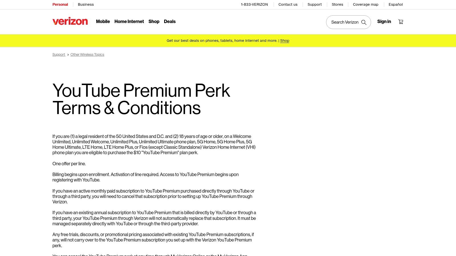 Verizon myPlan (discounted YouTube Premium perk)