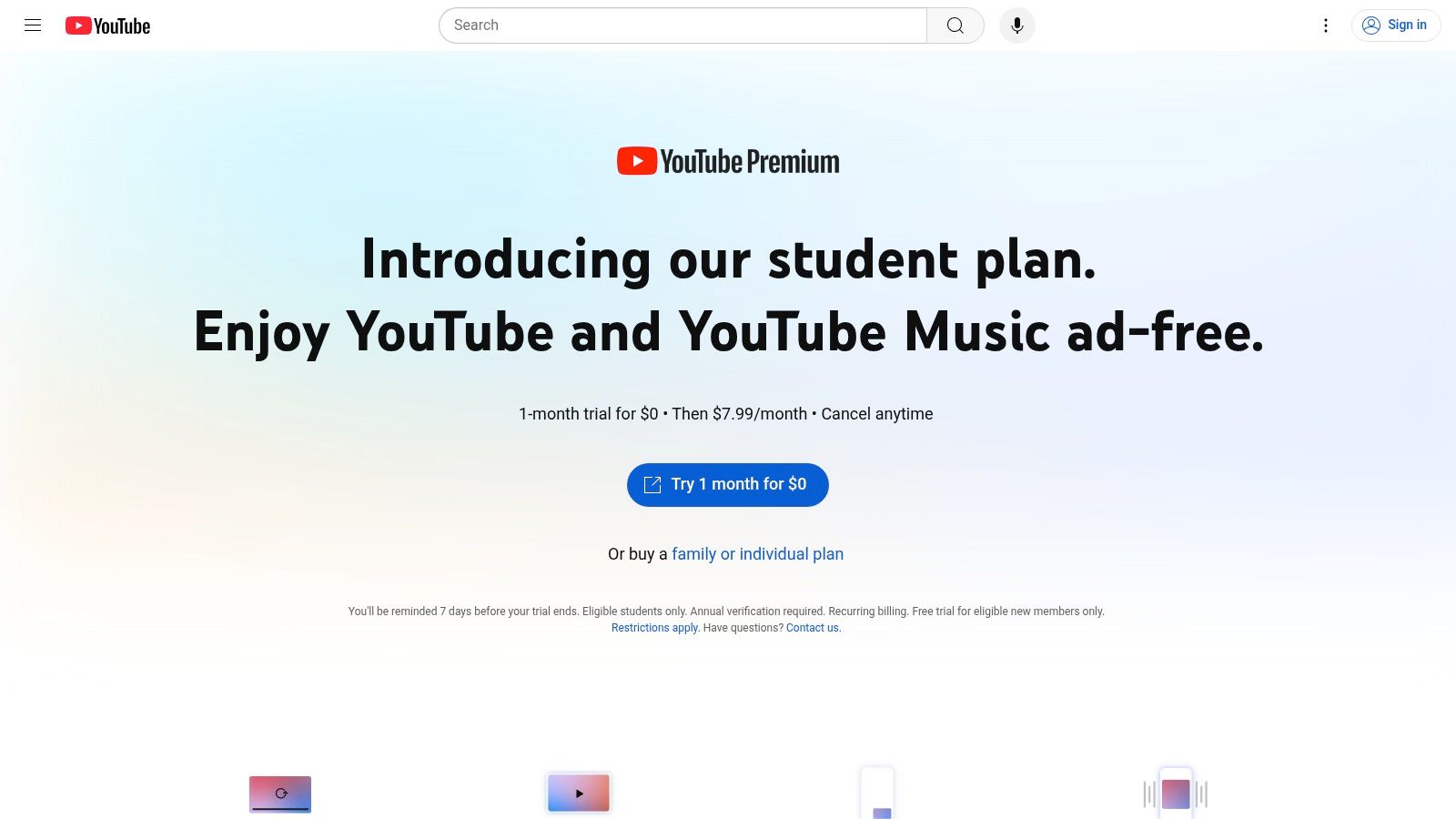 YouTube Premium Student (official page with SheerID verification)