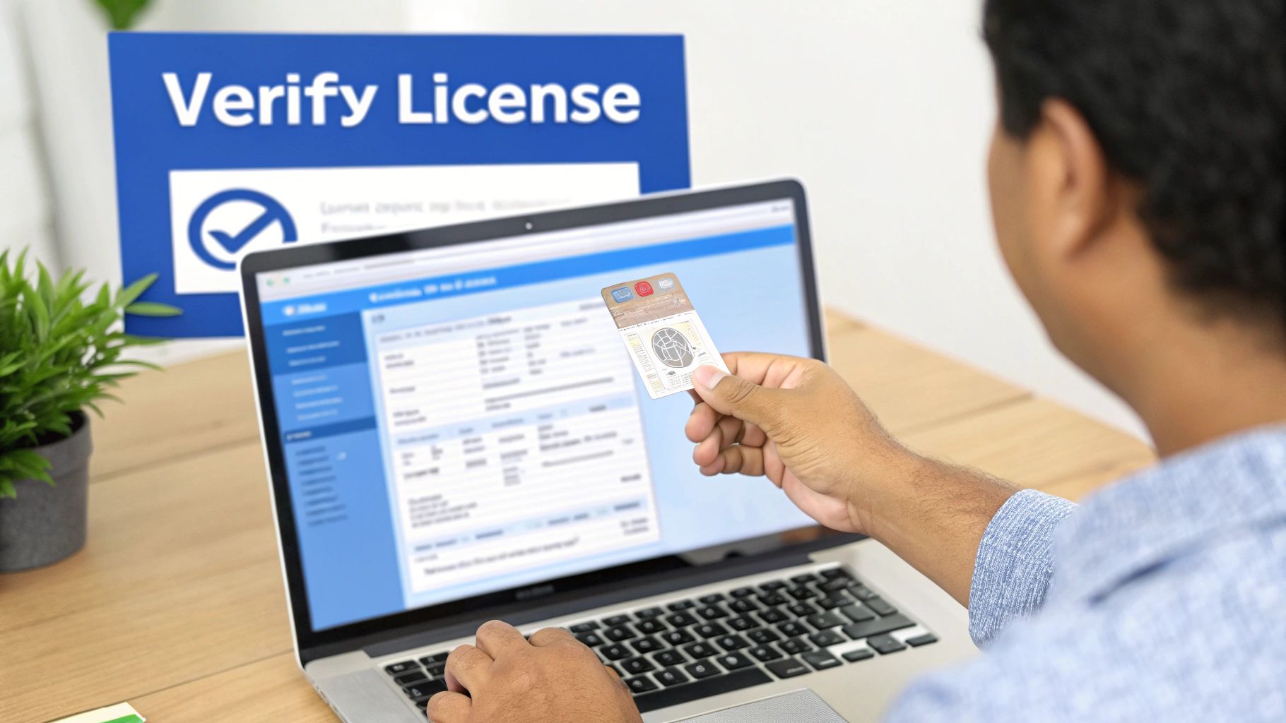 Homeowner in Las Vegas verifying a plumber's license online.