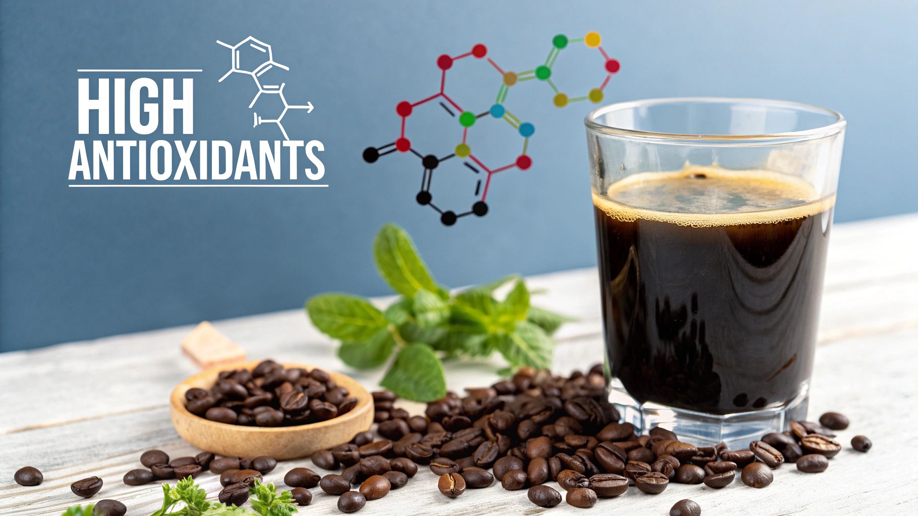 A top-down view of two glasses of cold brew coffee with milk and ice, placed on a dark, textured surface.