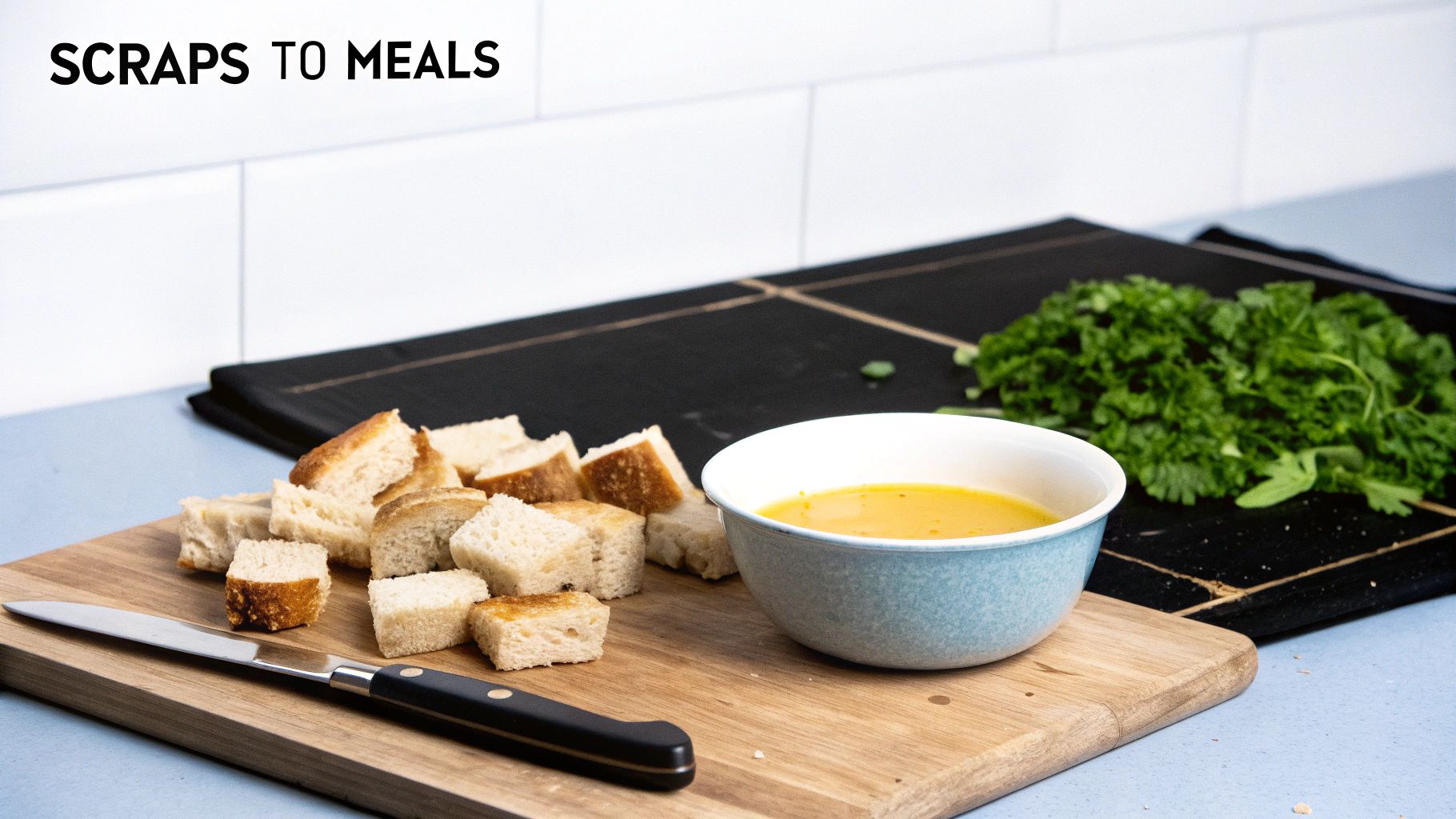 A colourful frittata made with leftover vegetables sits in a pan.
