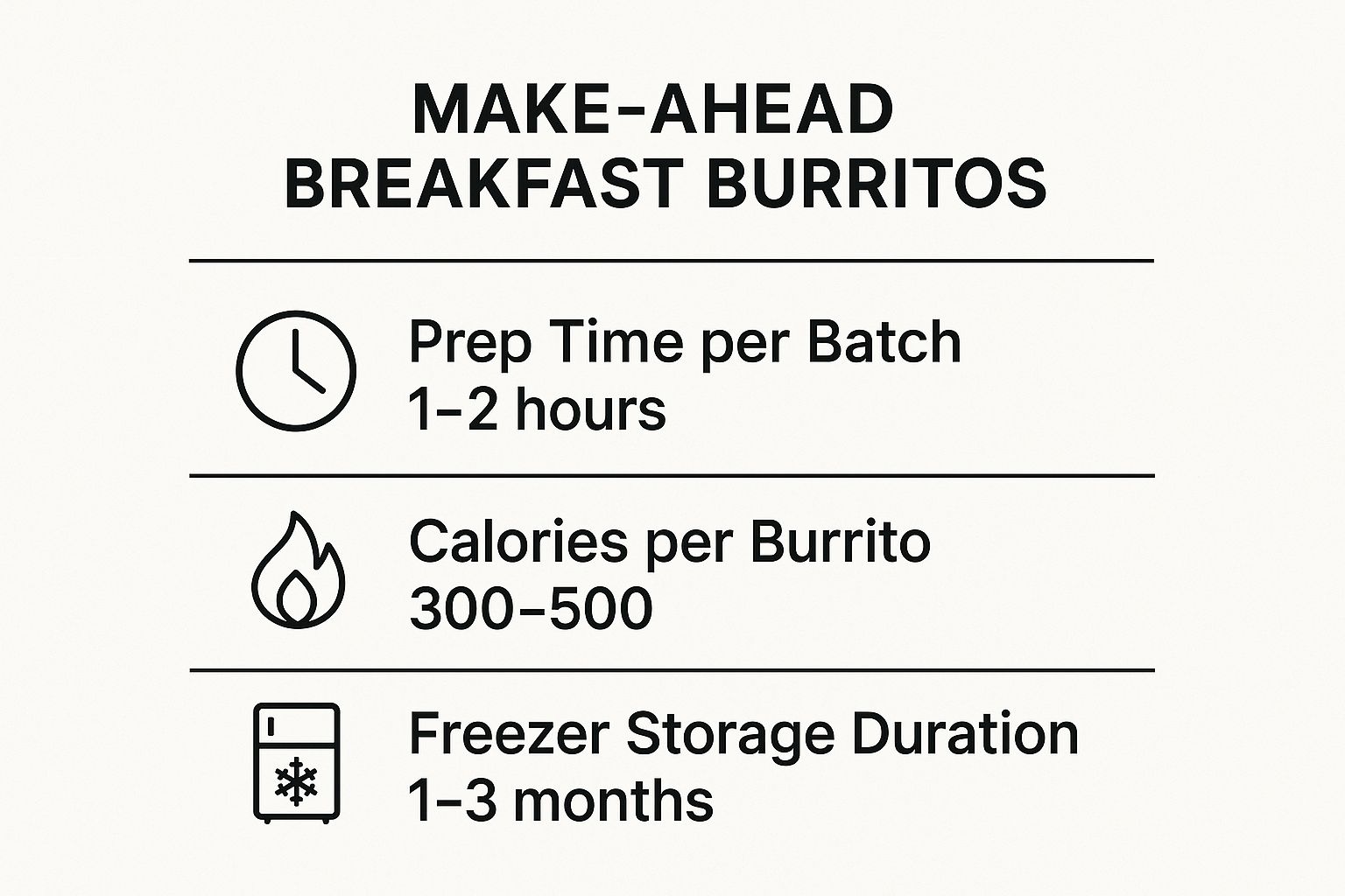 Infographic showing key data about Make-Ahead Breakfast Burritos