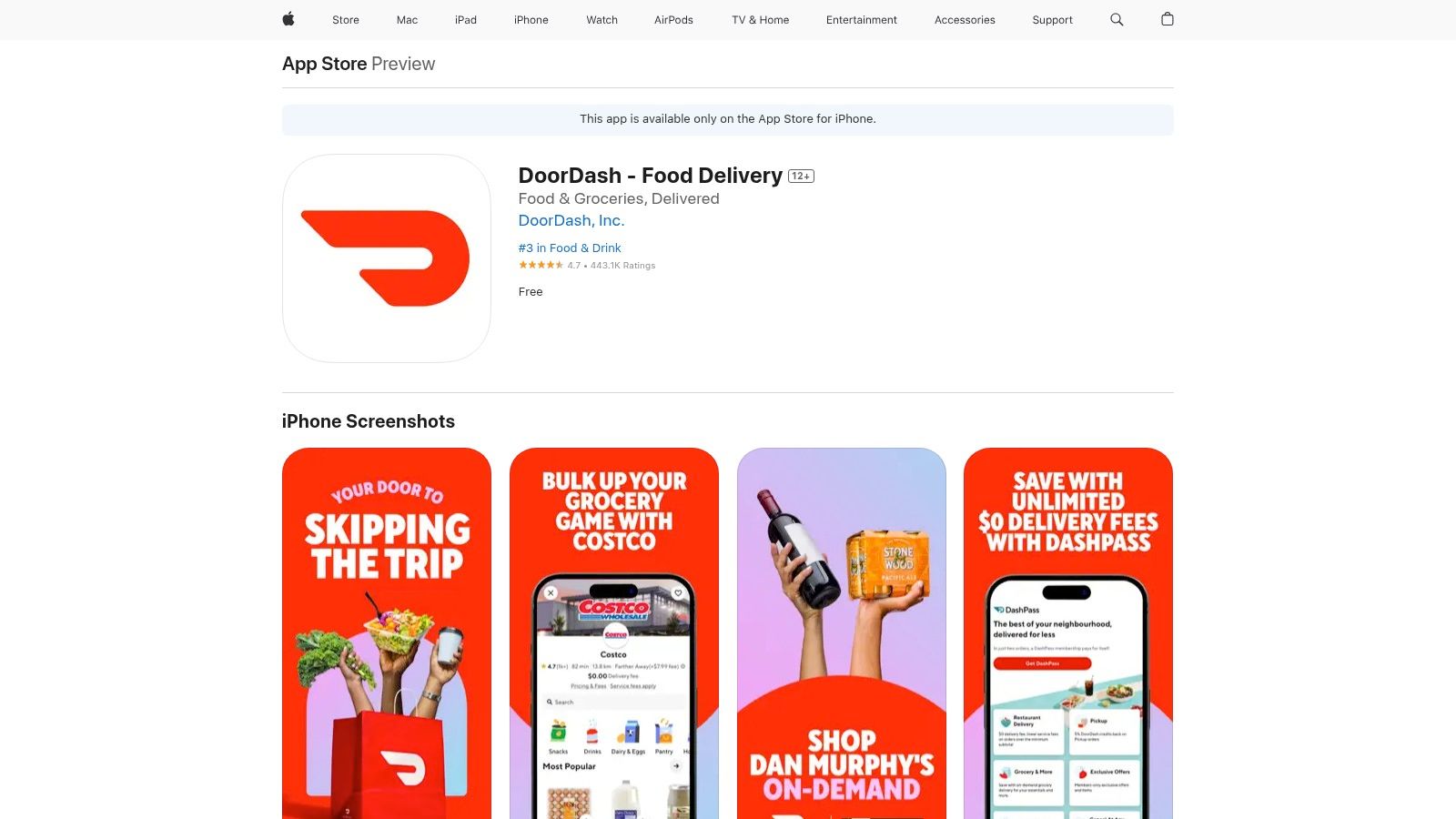 Apple App Store (DoorDash iOS listing)