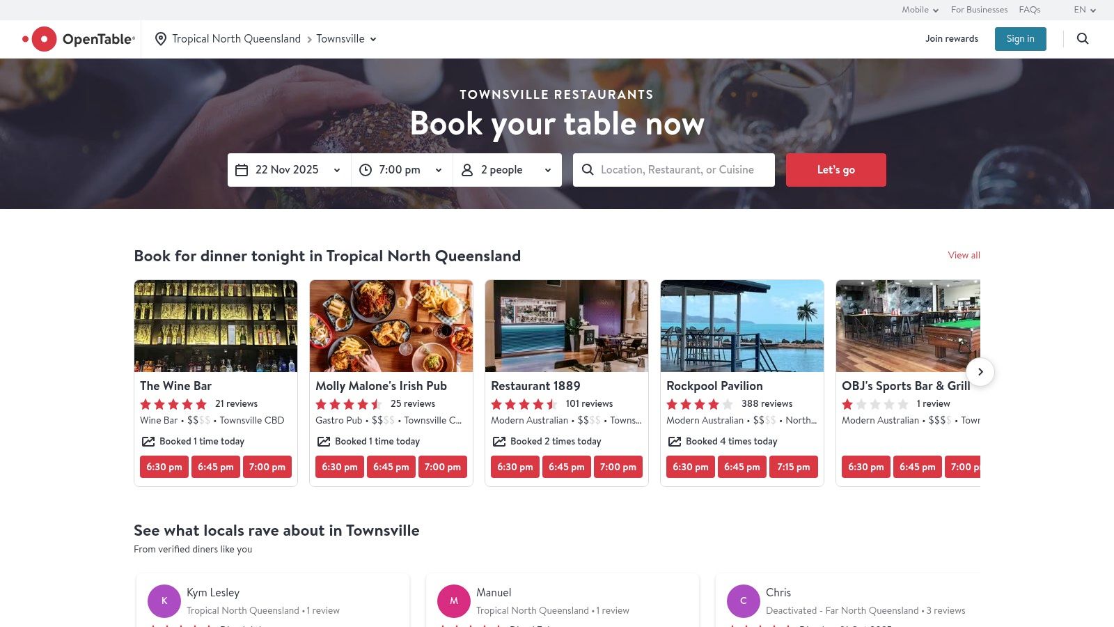 OpenTable Australia — Townsville