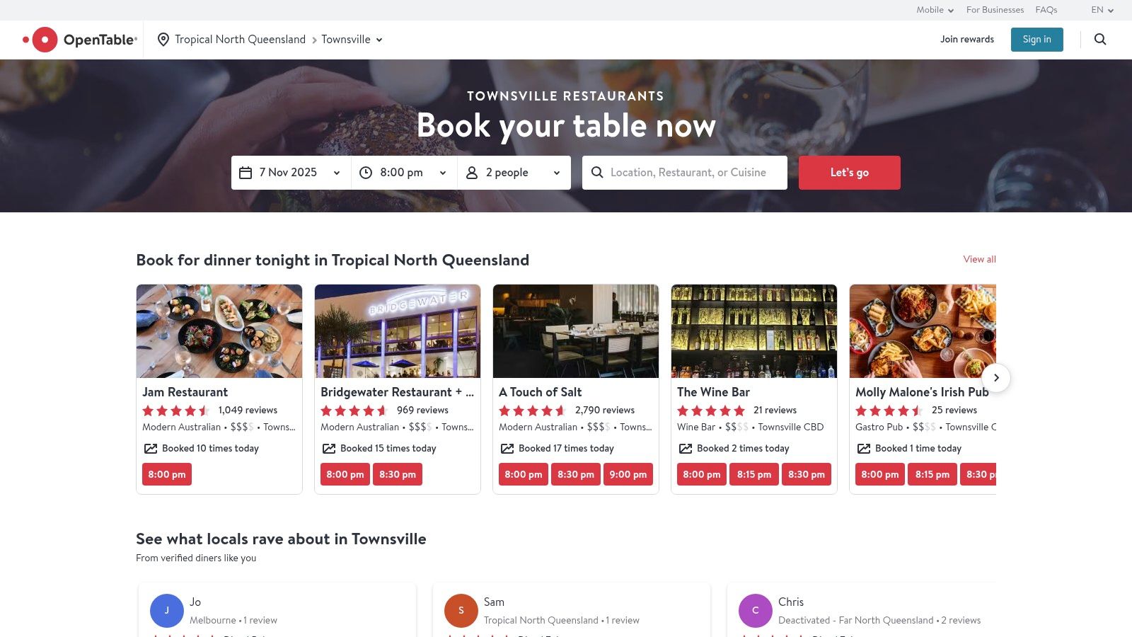 OpenTable Australia – Townsville