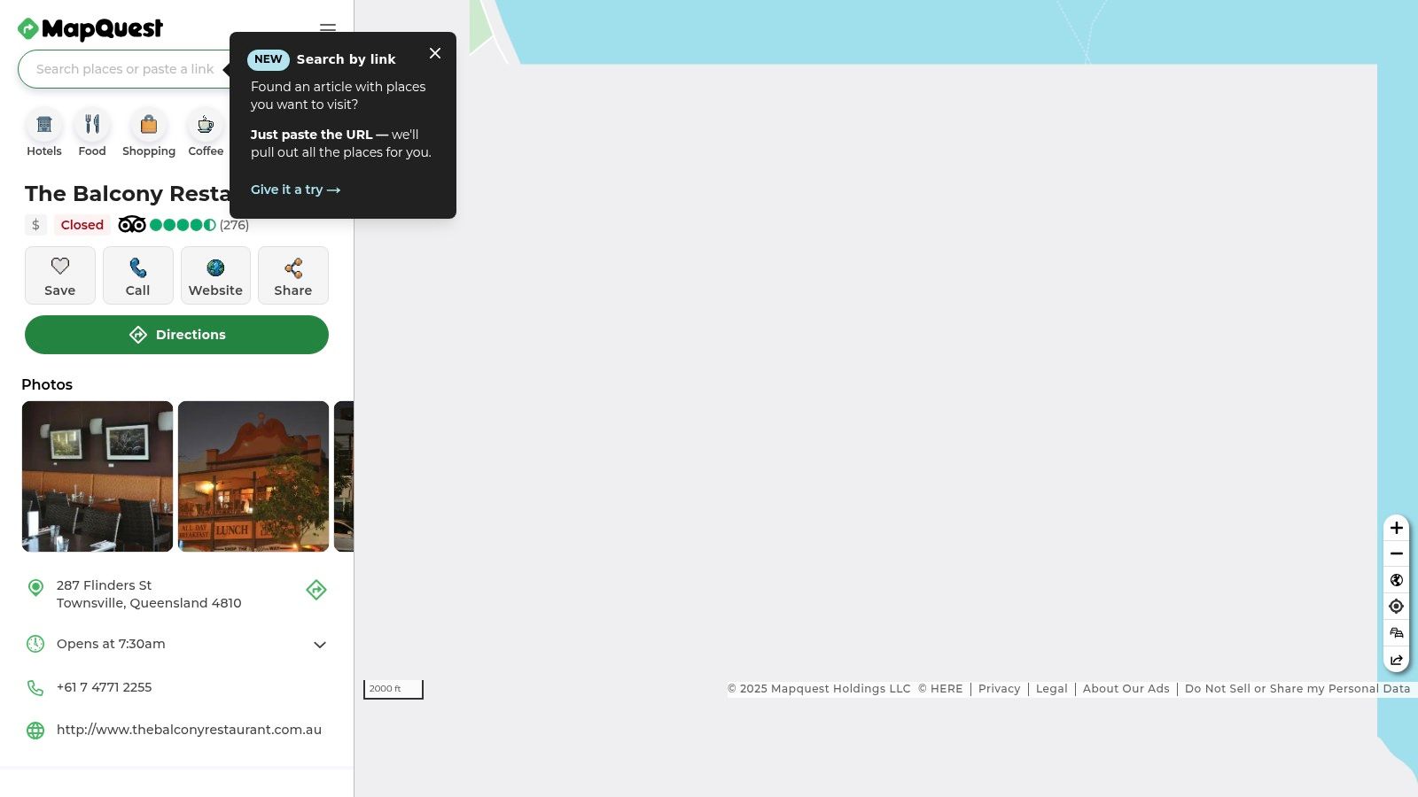 MapQuest — directions, map, phone, and website link