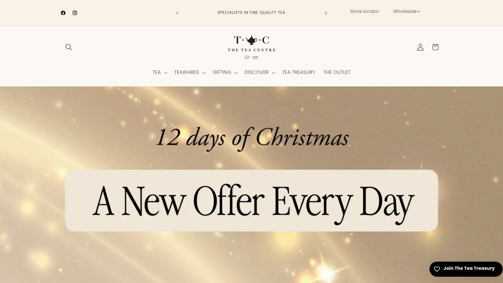 A selection of festive tea products from The Tea Centre, showcasing gift packaging.