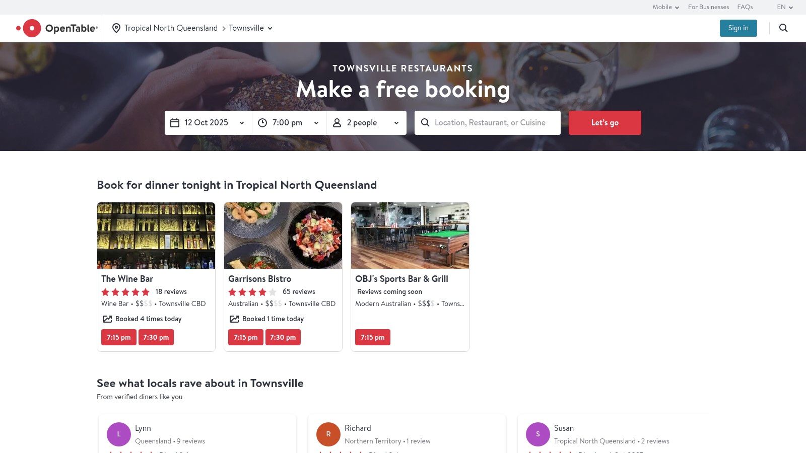OpenTable Australia – Townsville Restaurants