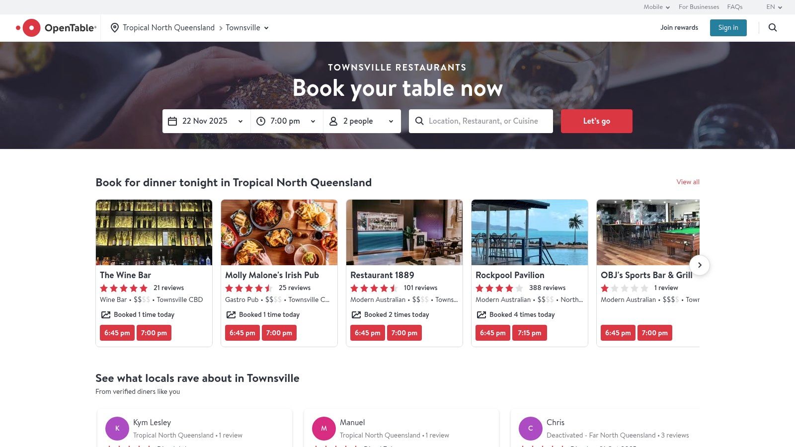 OpenTable Australia — Townsville