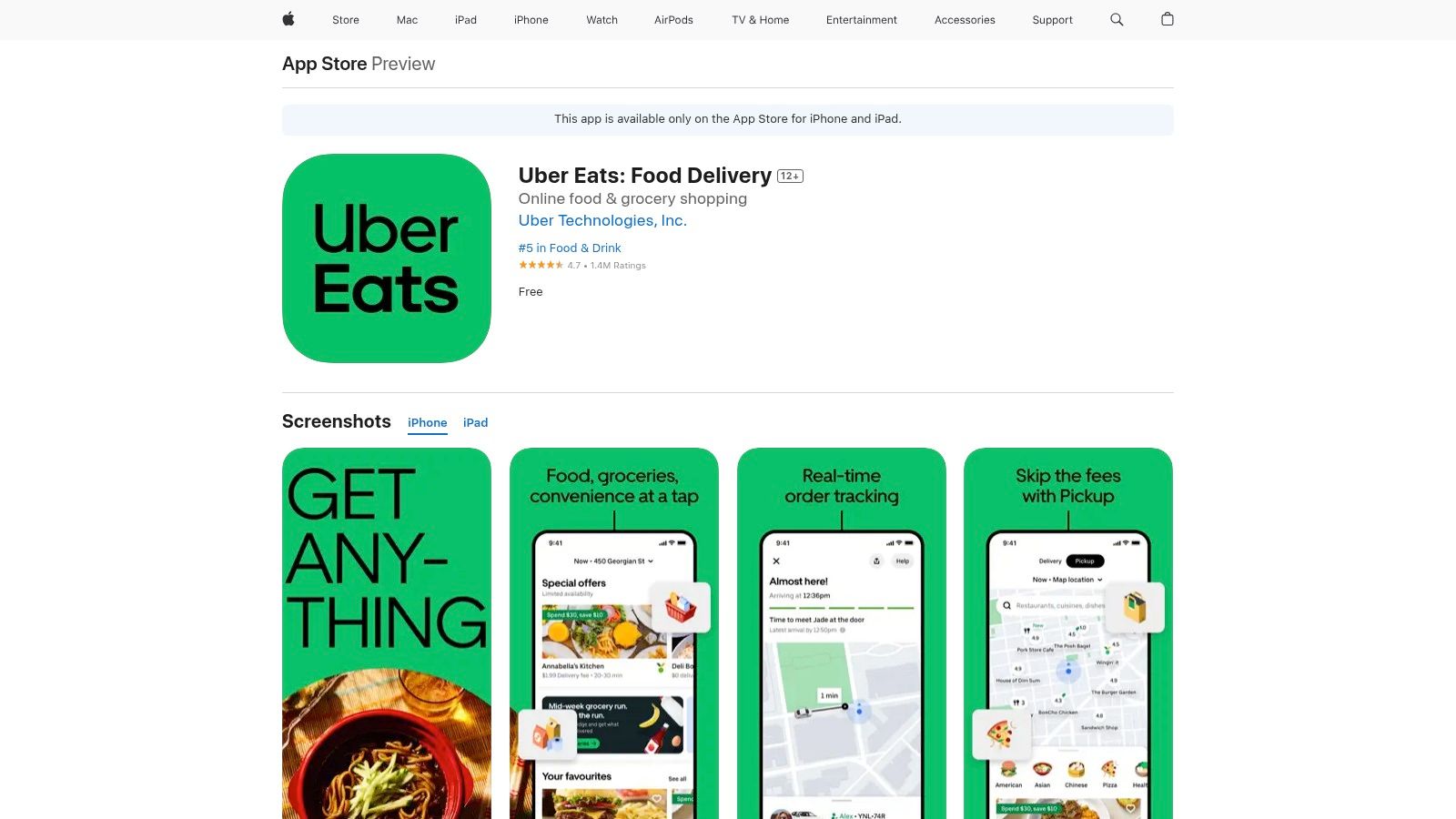Apple App Store (Uber Eats iOS listing)