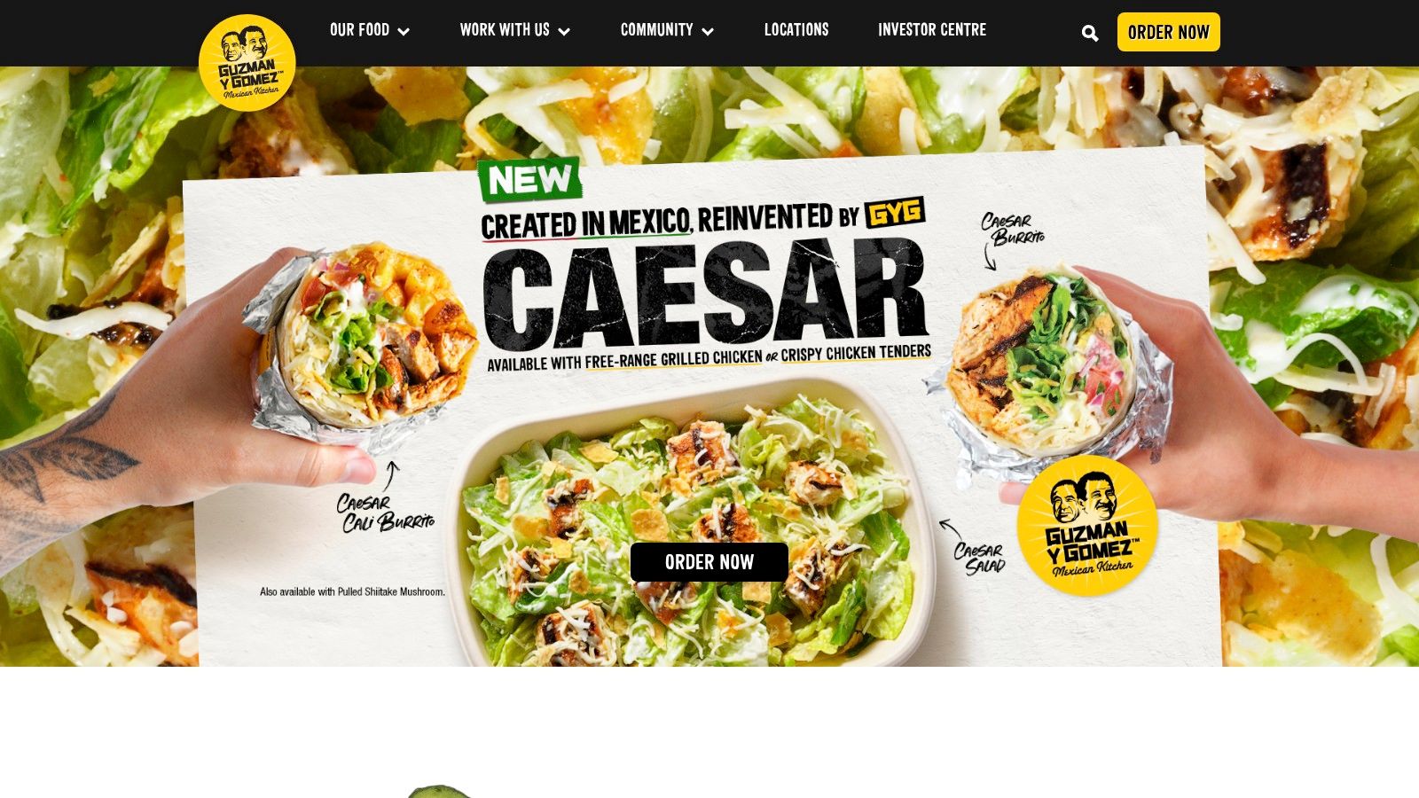 Guzman y Gomez app interface showing a burrito bowl and ordering options