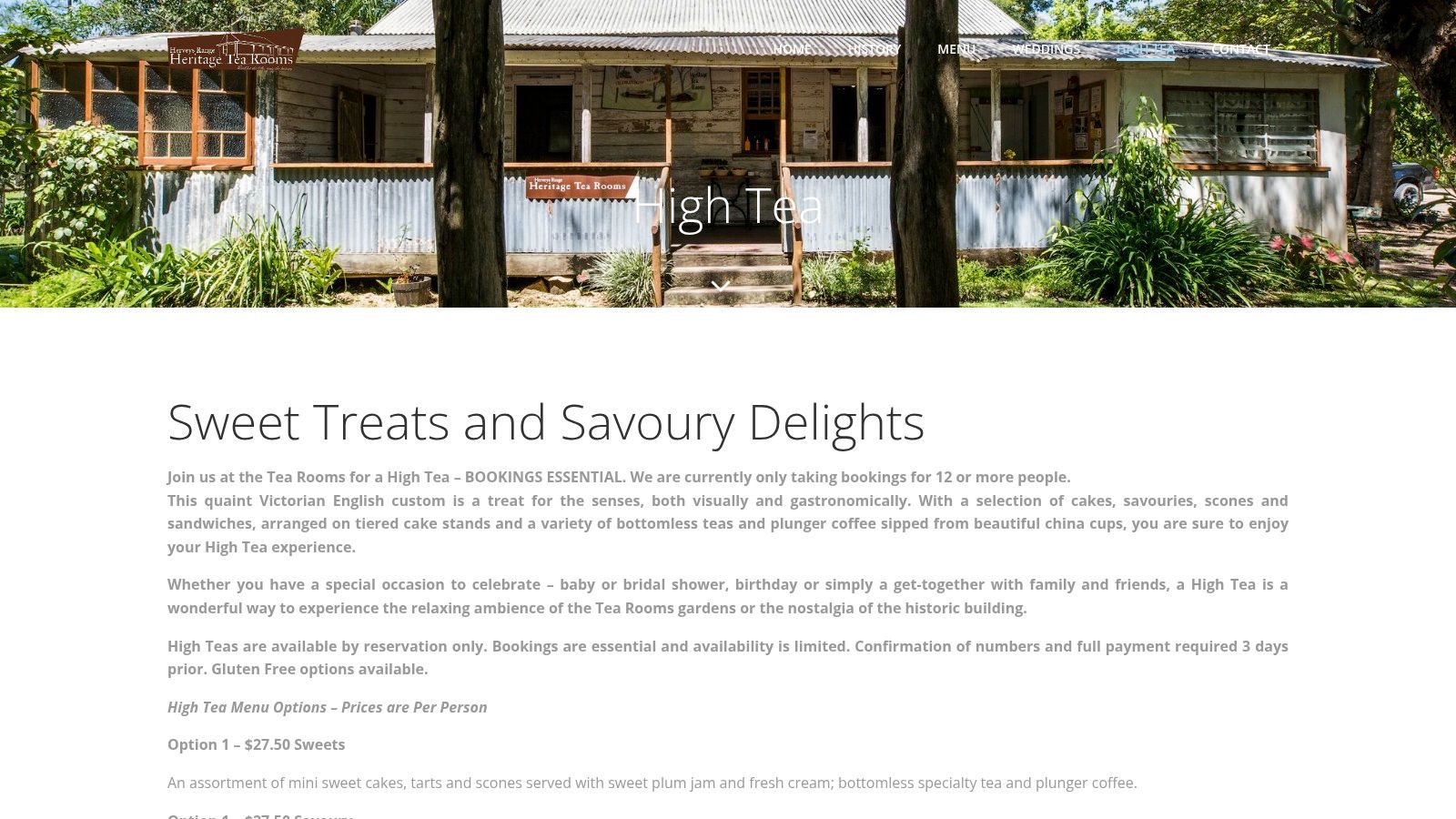 Herveys Range Heritage Tea Rooms High Tea Service