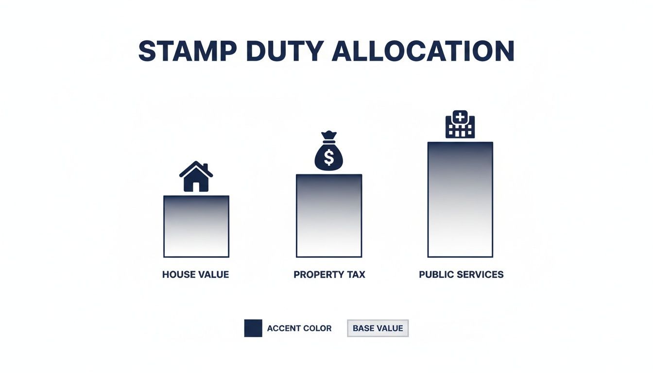 A bar chart illustrating stamp duty allocation for house value, property tax, and public services.