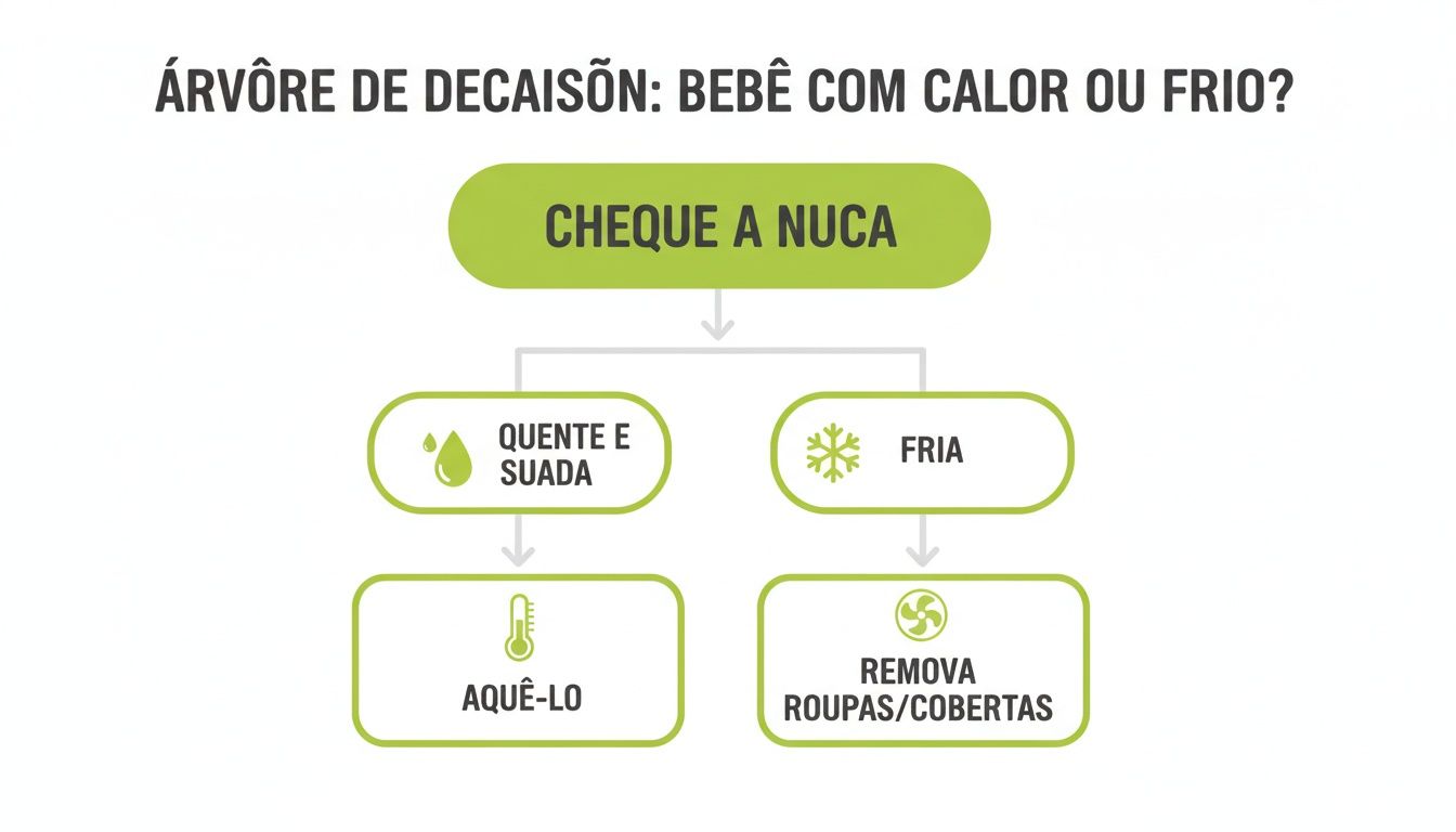 Fluxograma para identificar se um bebê sente calor ou frio e as ações indicadas.