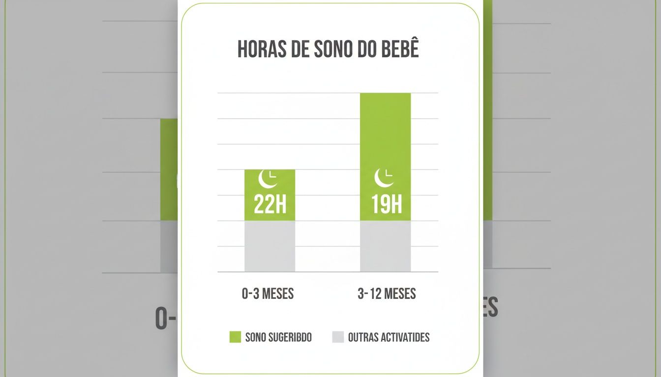 Gráfico de barras detalhando as horas de sono sugeridas para bebês de 0-3 meses (22h) e 3-12 meses (19h).
