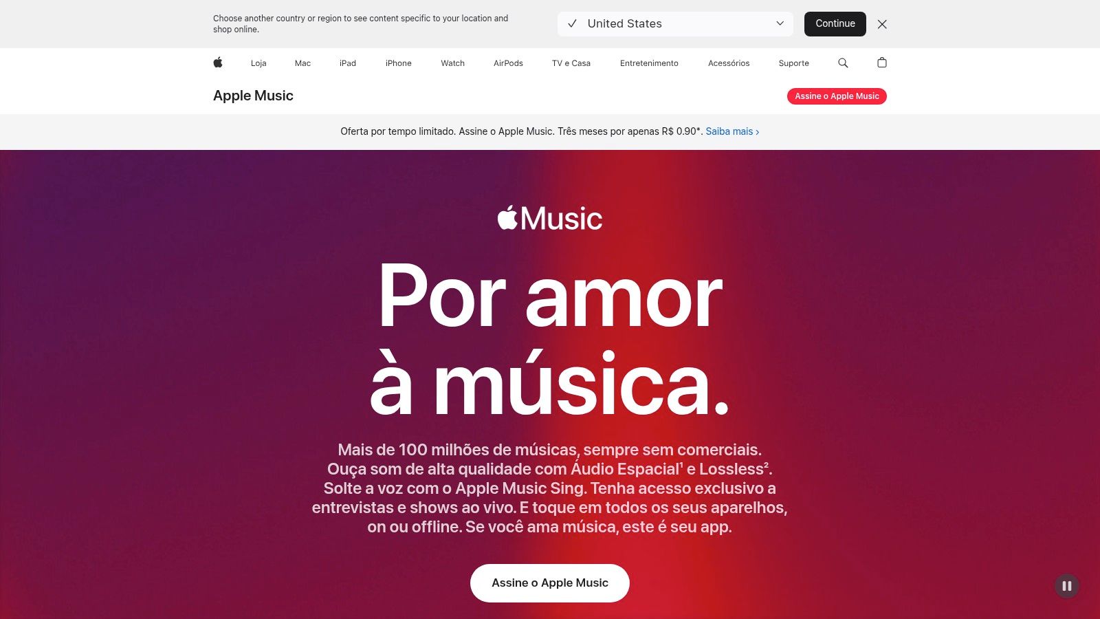 Interface do Apple Music com playlists de ninar