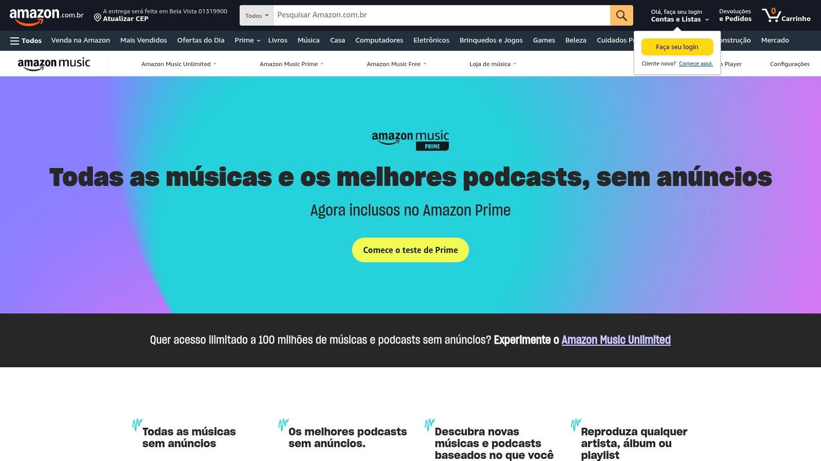 Playlists de músicas para dormir no Amazon Music Unlimited