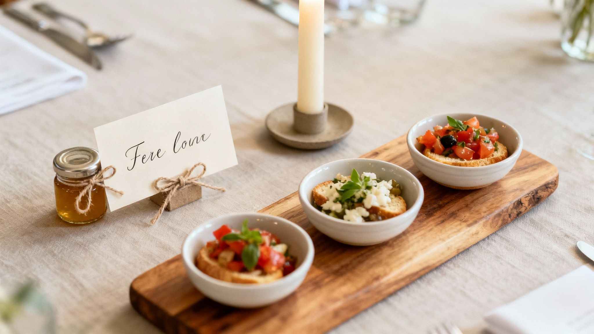 A close-up of beautifully handwritten place cards on a dinner table, adding a personal touch.