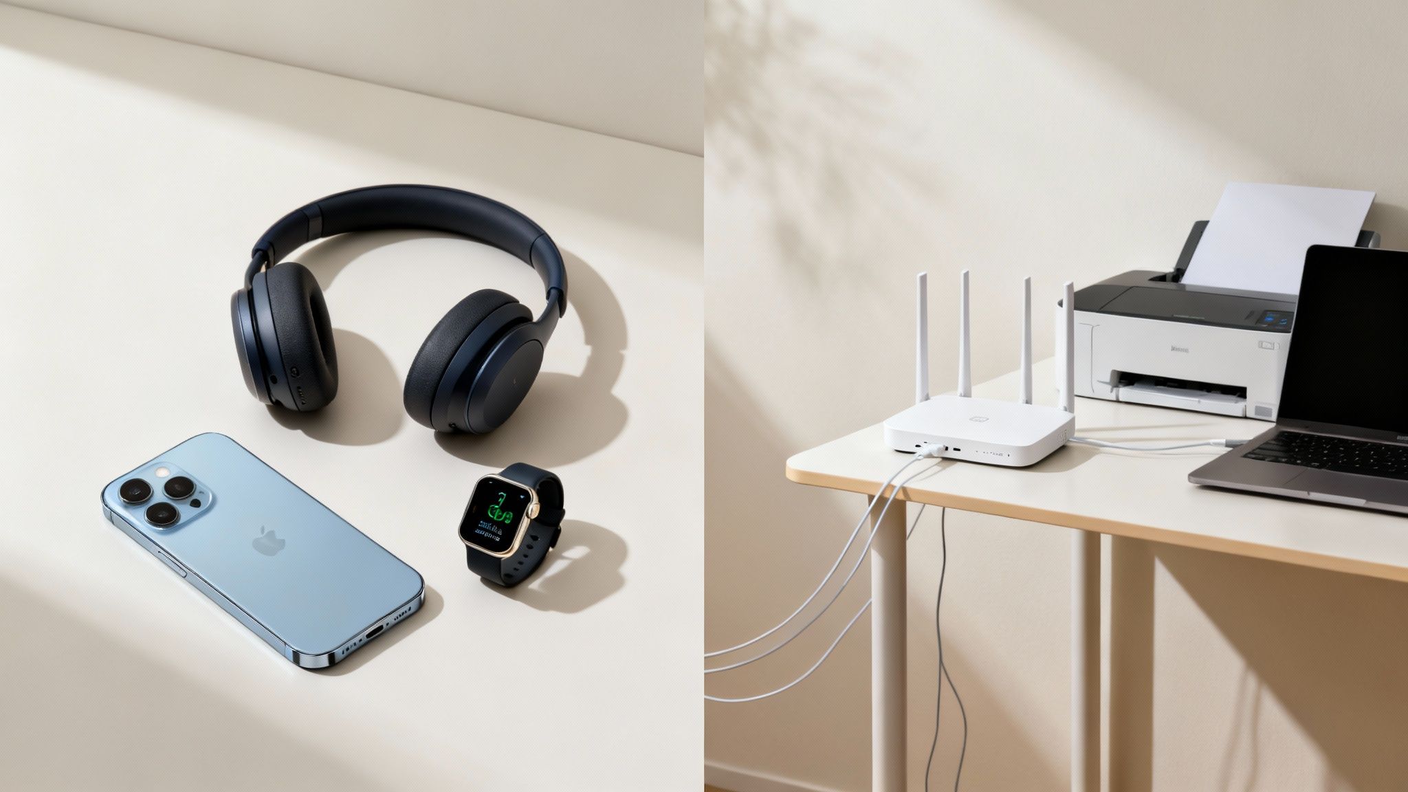 Dispozitive interconectate într-o rețea locală LAN și una personală PAN.