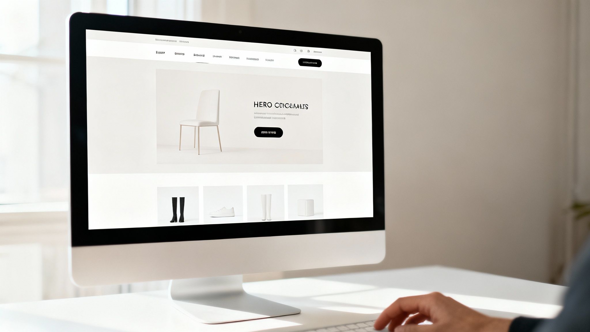 Persoană care lucrează la designul unui magazin online pe un laptop