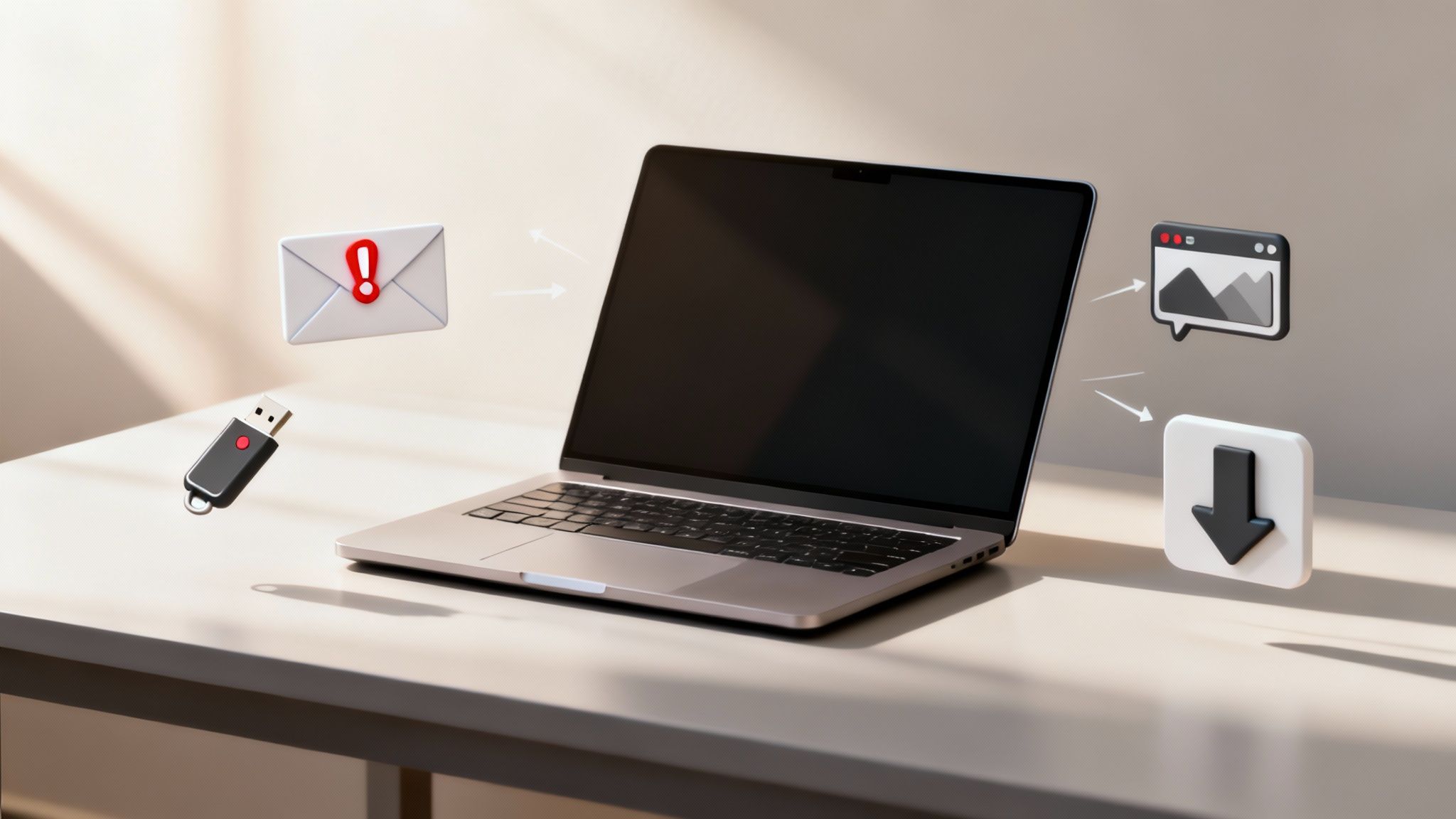 Firmă de hosting în București - Servicii Profesionale de Găzduire - BTS Telecom | Ce este Malware și cum să te aperi eficient O persoană care lucrează la laptop, cu pictograme de securitate în jur.