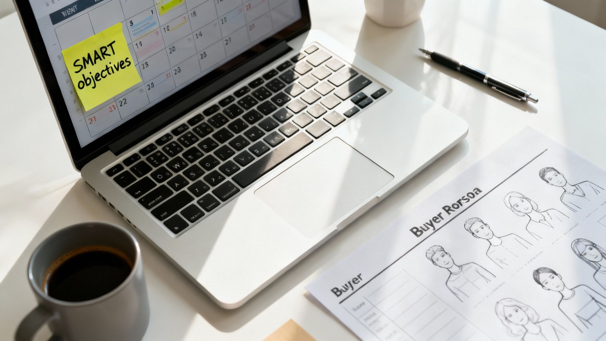 O persoană care schițează o strategie de marketing pe o tablă albă