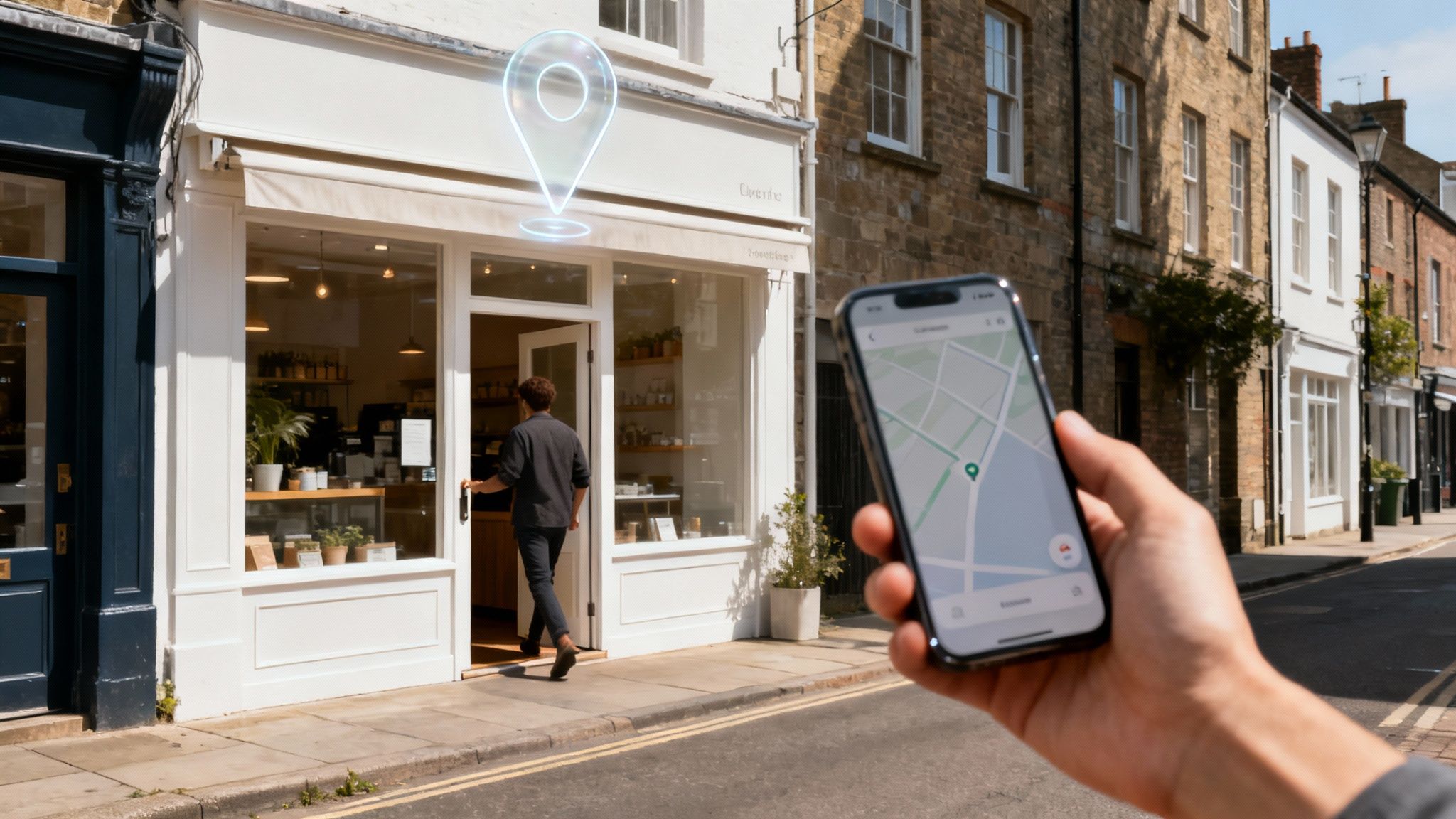 O ilustrare a unei hărți cu un pin de locație, simbolizând impactul SEO local asupra unei afaceri fizice.