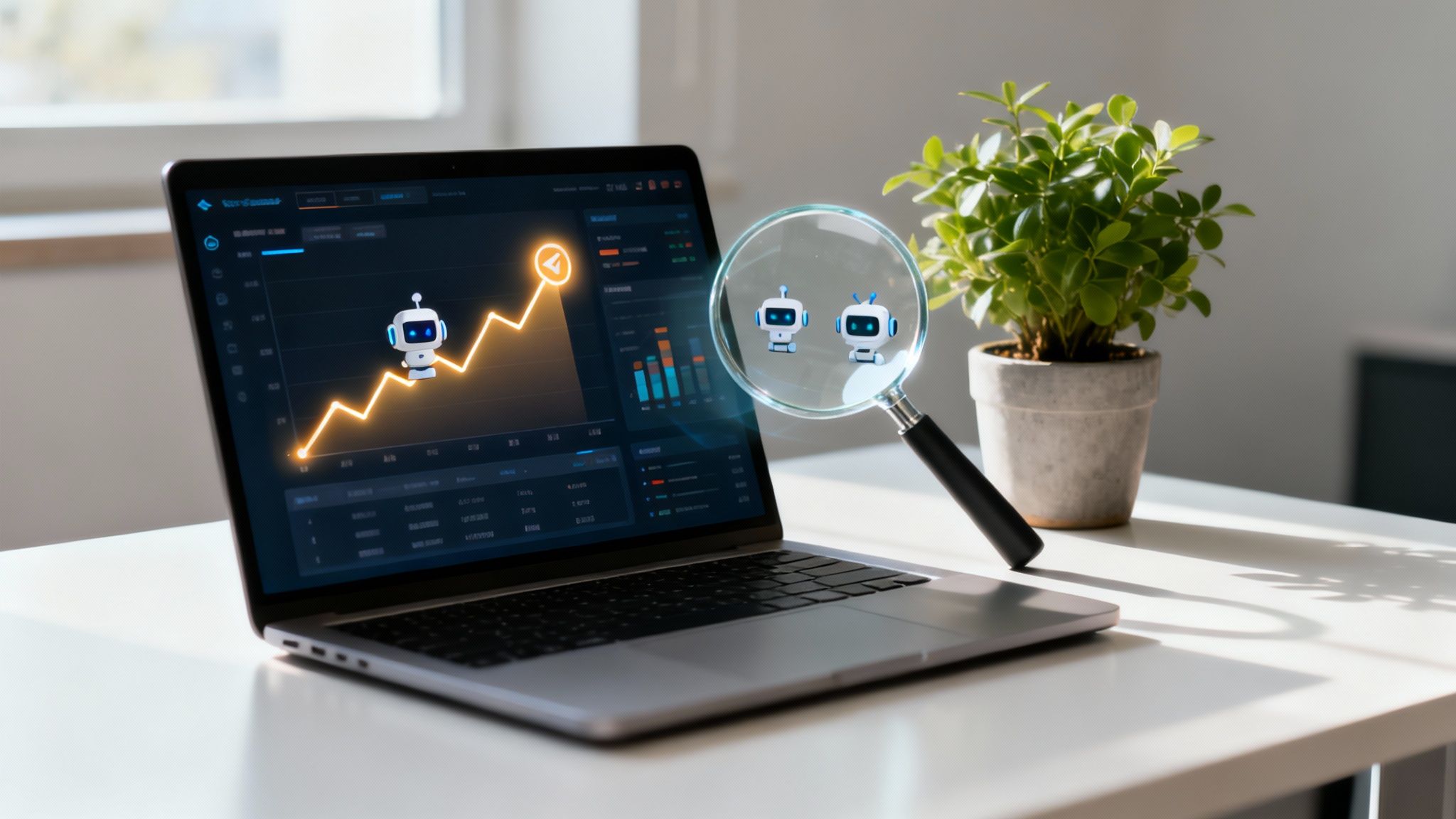 Grafic de analytics pe un laptop, simbolizând analiza datelor de trafic