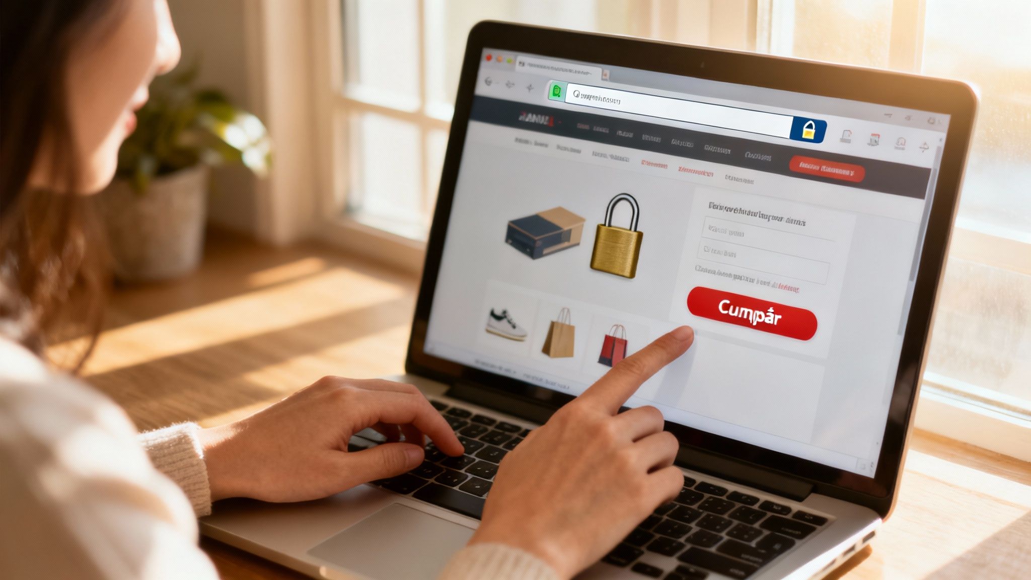 Firmă de hosting în București - Servicii Profesionale de Găzduire - BTS Telecom | Ce Înseamnă HTTPS și De ce Este Esențial pentru Siguranță Un coș de cumpărături digital cu un lacăt deasupra, simbolizând tranzacții sigure.
