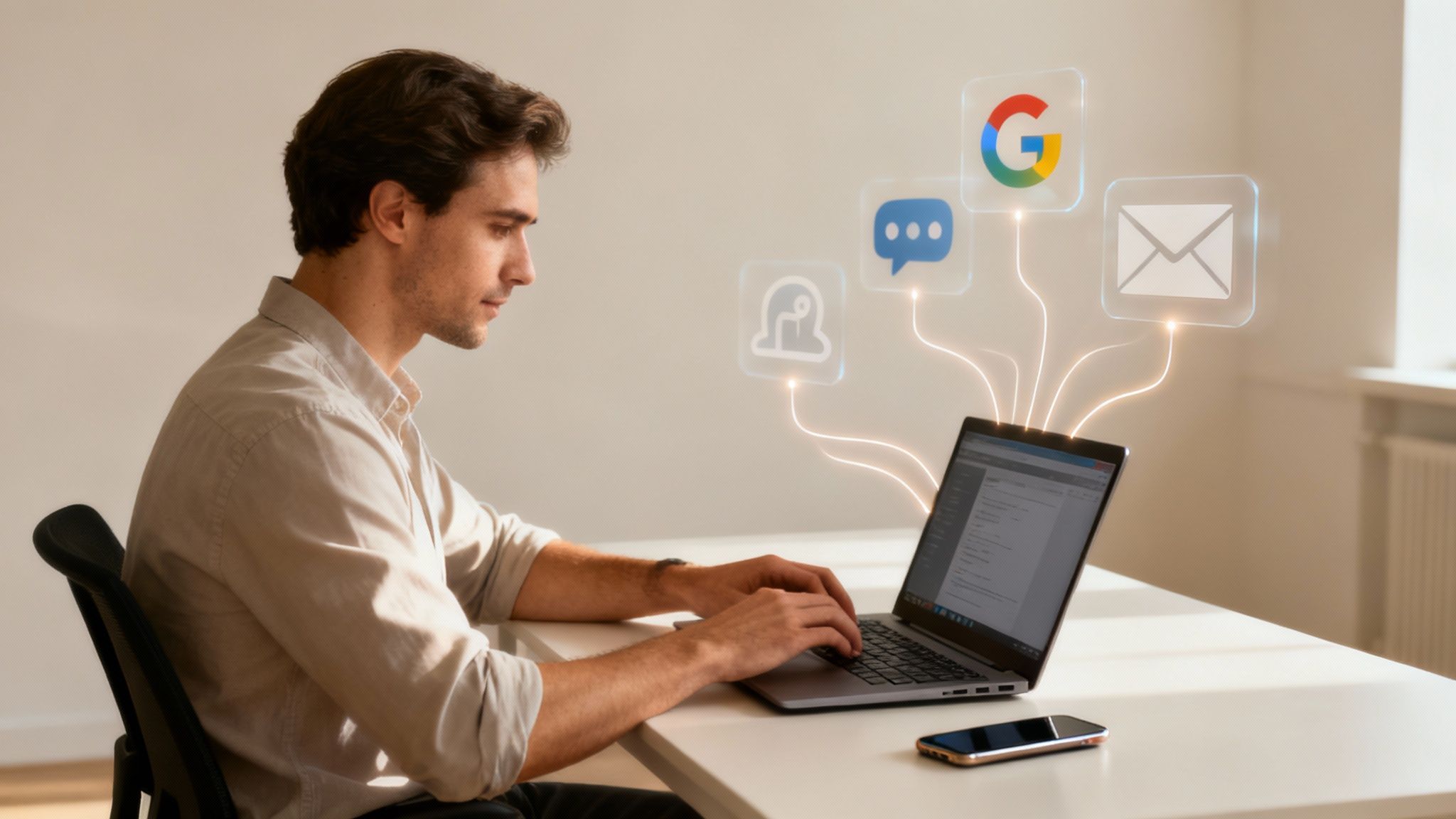 Diverse canale de marketing digital ilustrate pe ecranele diferitelor dispozitive