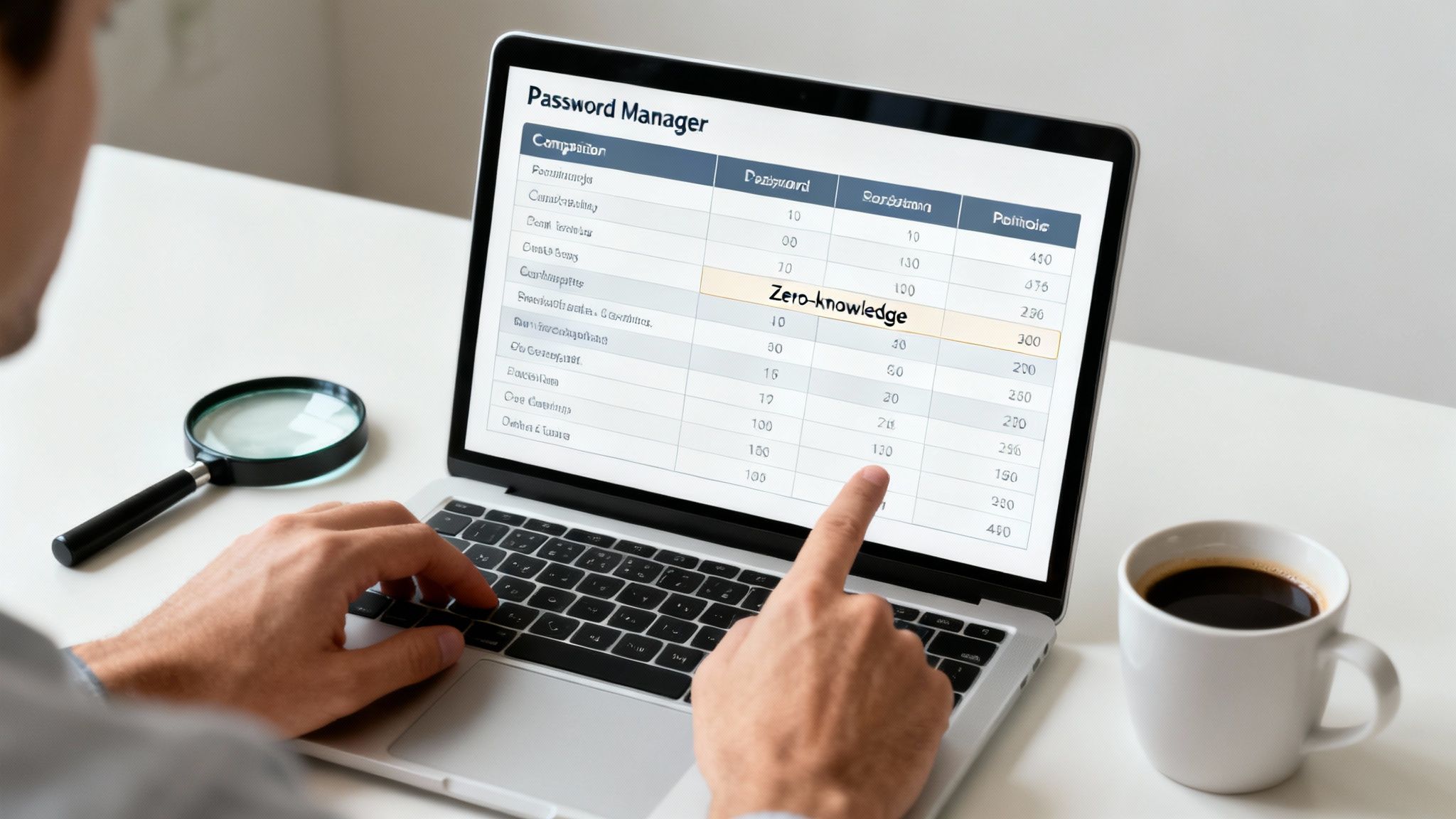 Firmă de hosting în București - Servicii Profesionale de Găzduire - BTS Telecom | Securitate digitală cu un manager de parole O persoană analizează opțiuni de securitate pe un ecran de laptop