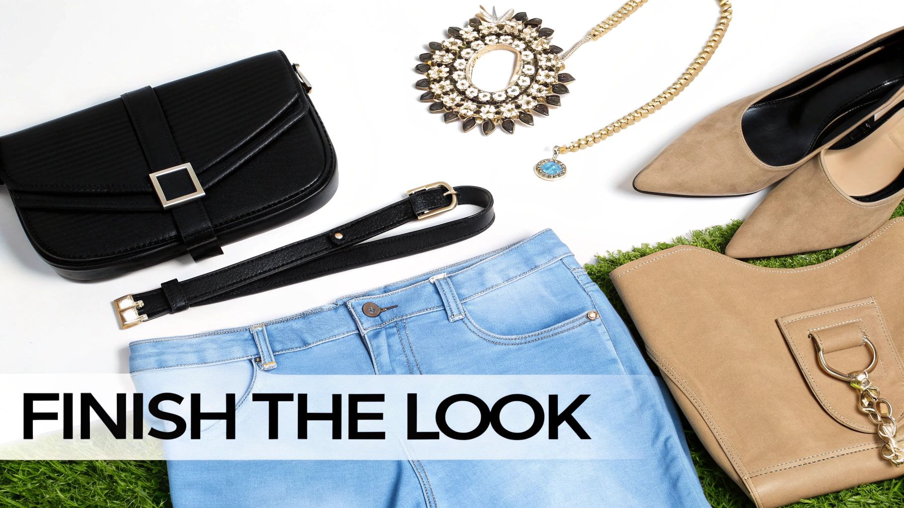 A stylish plus-size woman trying on different statement necklaces to complete her clubbing outfit.