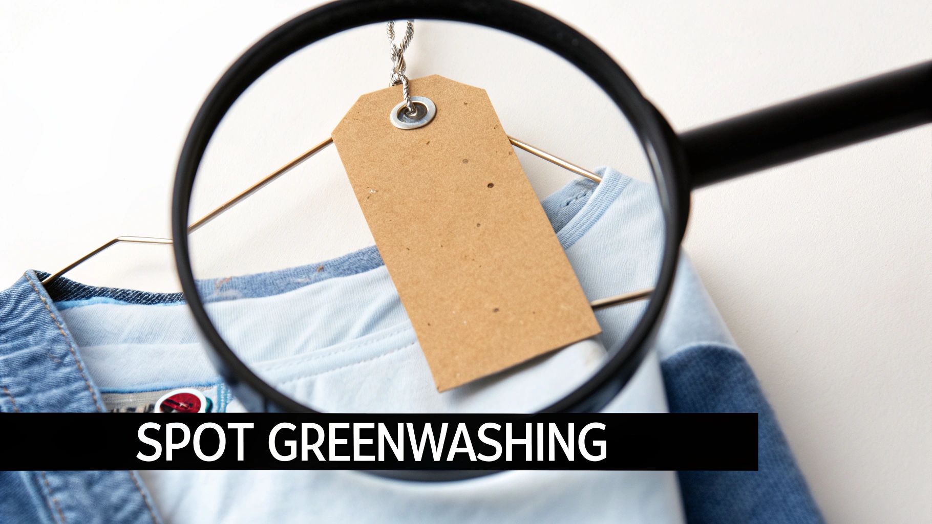 A woman inspecting a clothing tag, symbolizing the process of spotting greenwashing.