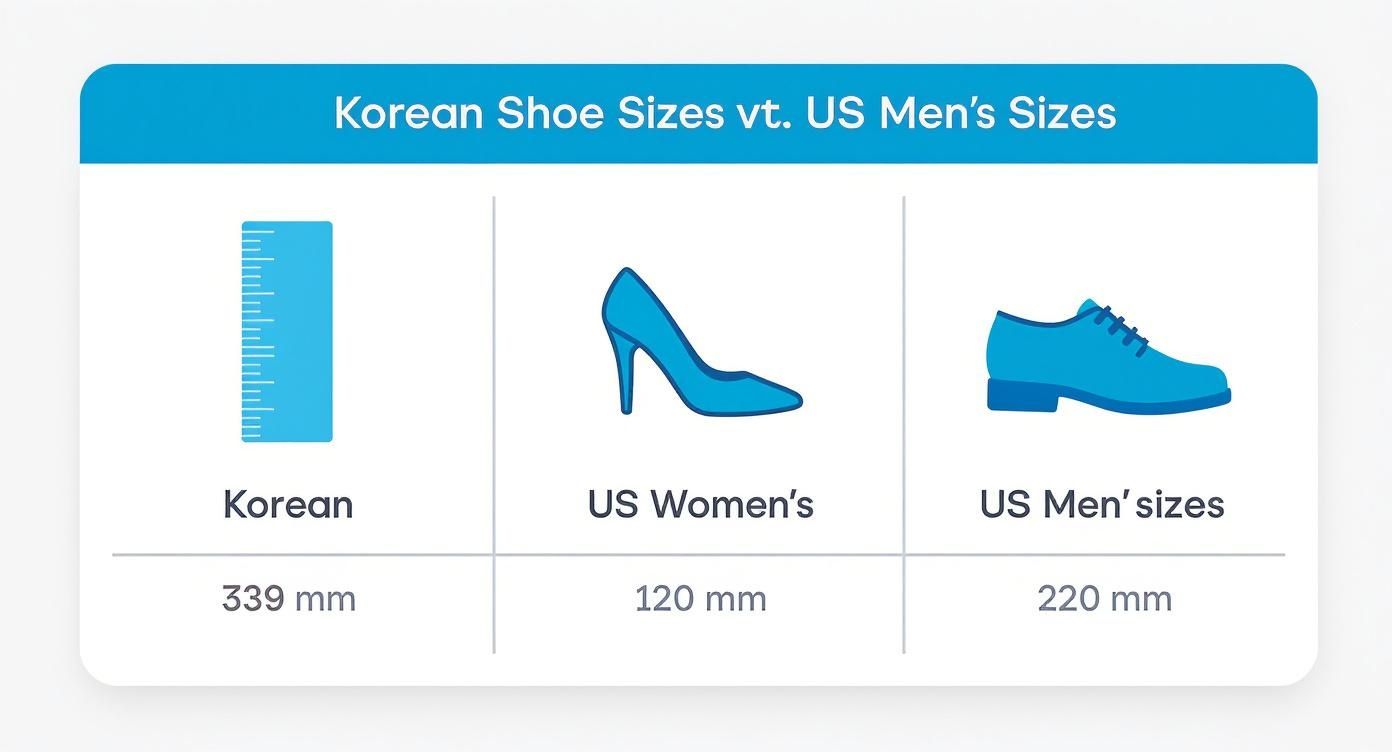 Infographic about korean shoes size to us