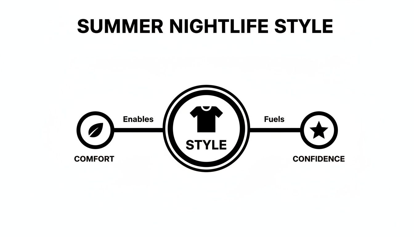 A diagram illustrating how summer nightlife style enables comfort and fuels confidence.
