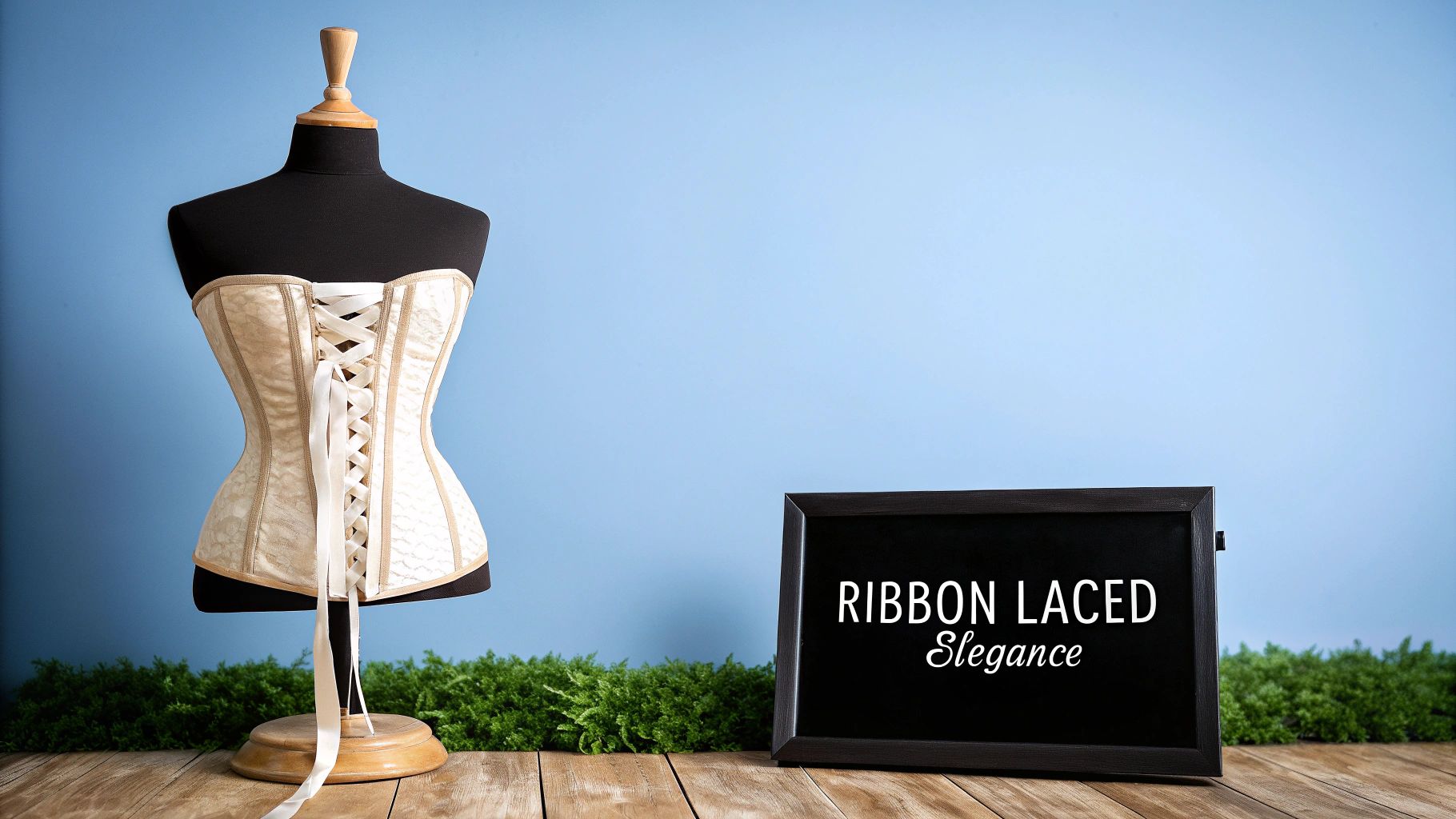 A person wearing a vintage-style corset with ribbon lacing, highlighting the romantic aesthetic.