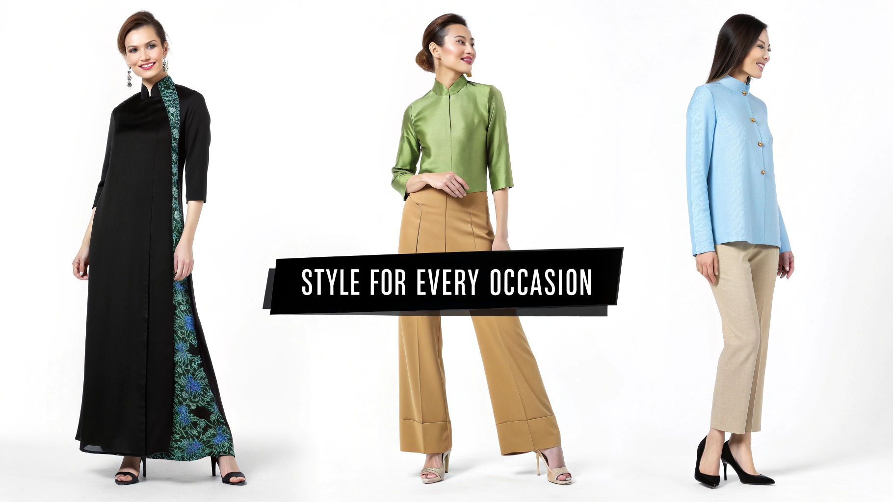 A woman confidently wearing a modern styled plus size cheongsam