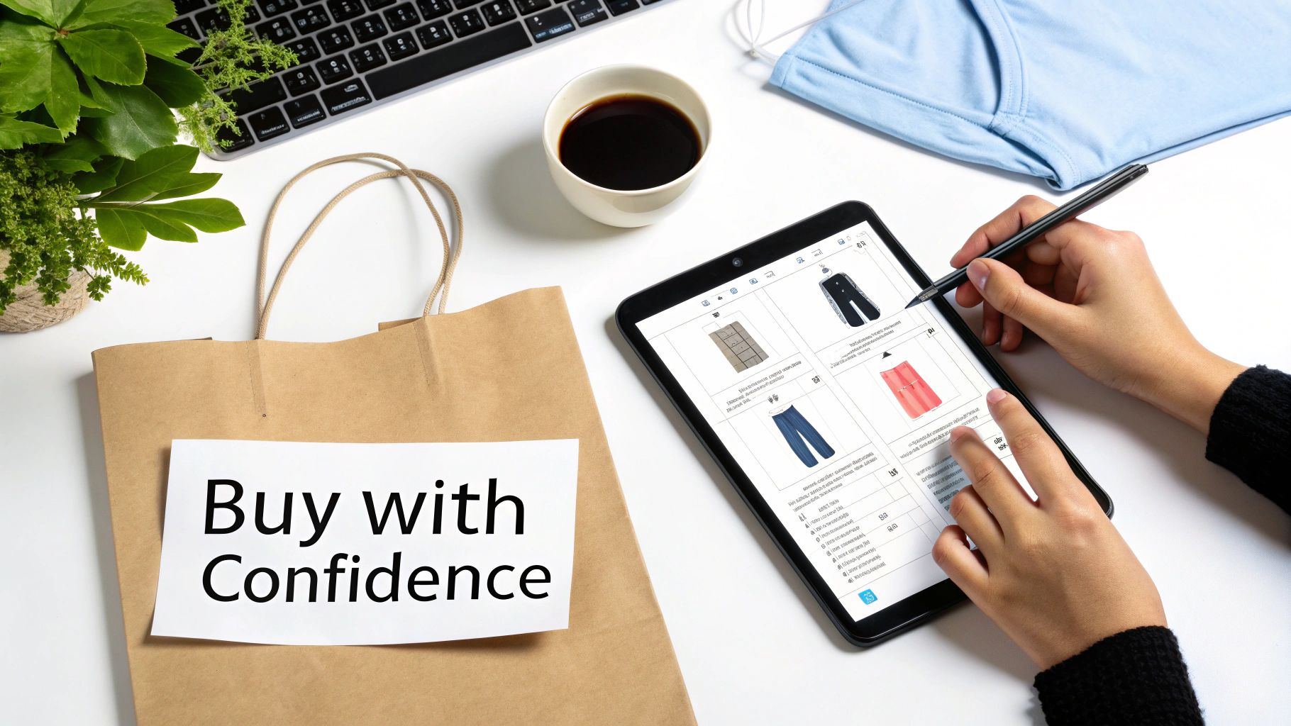 A woman confidently shops online on her laptop.