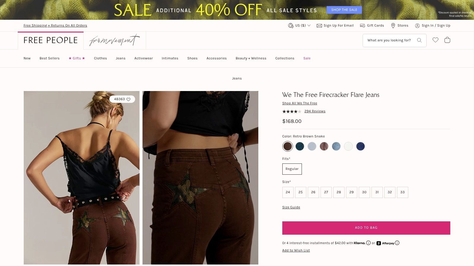 Free People Firecracker Flare Jeans with star pocket details