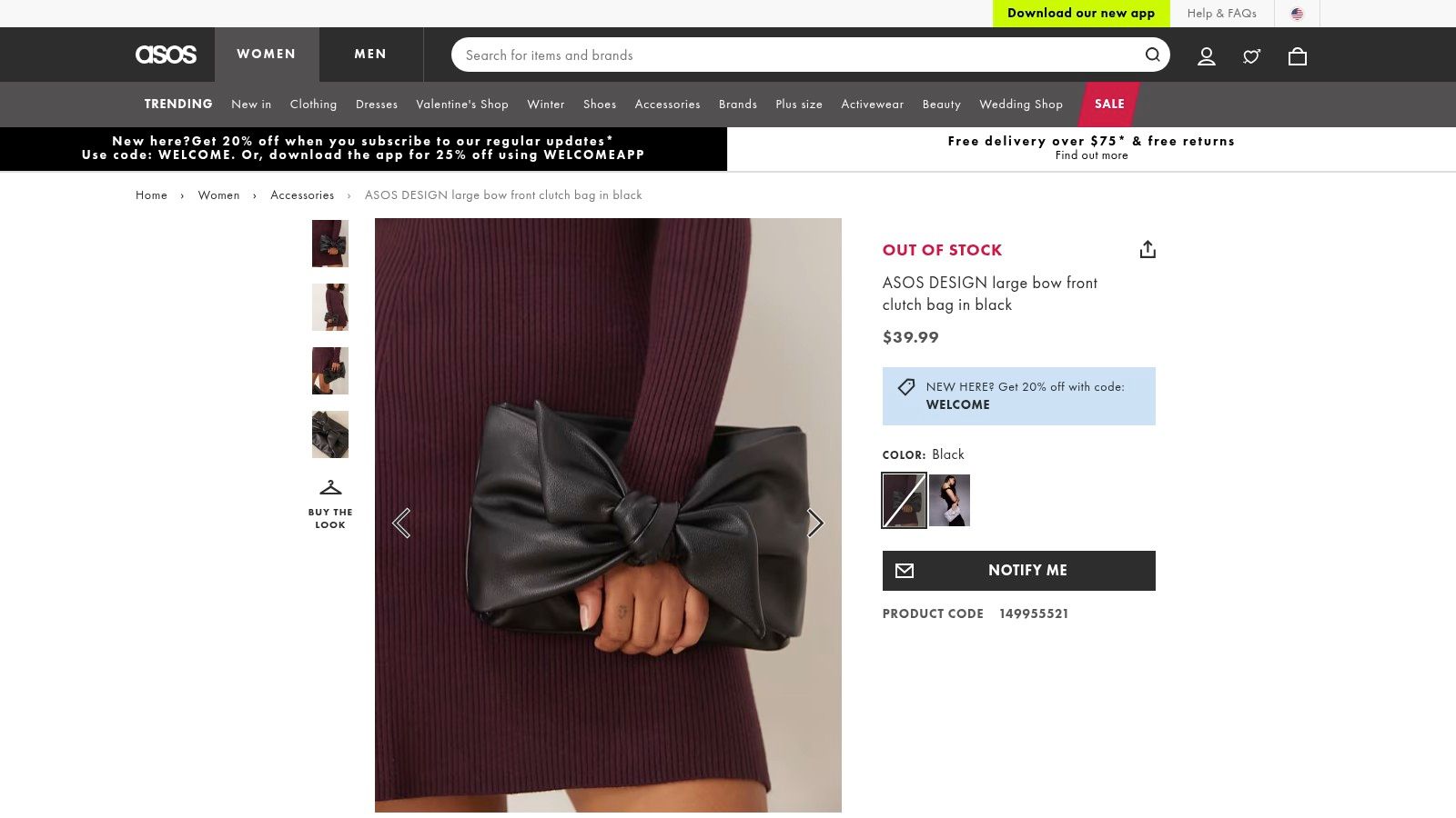 ASOS (US) black bow purse clutch