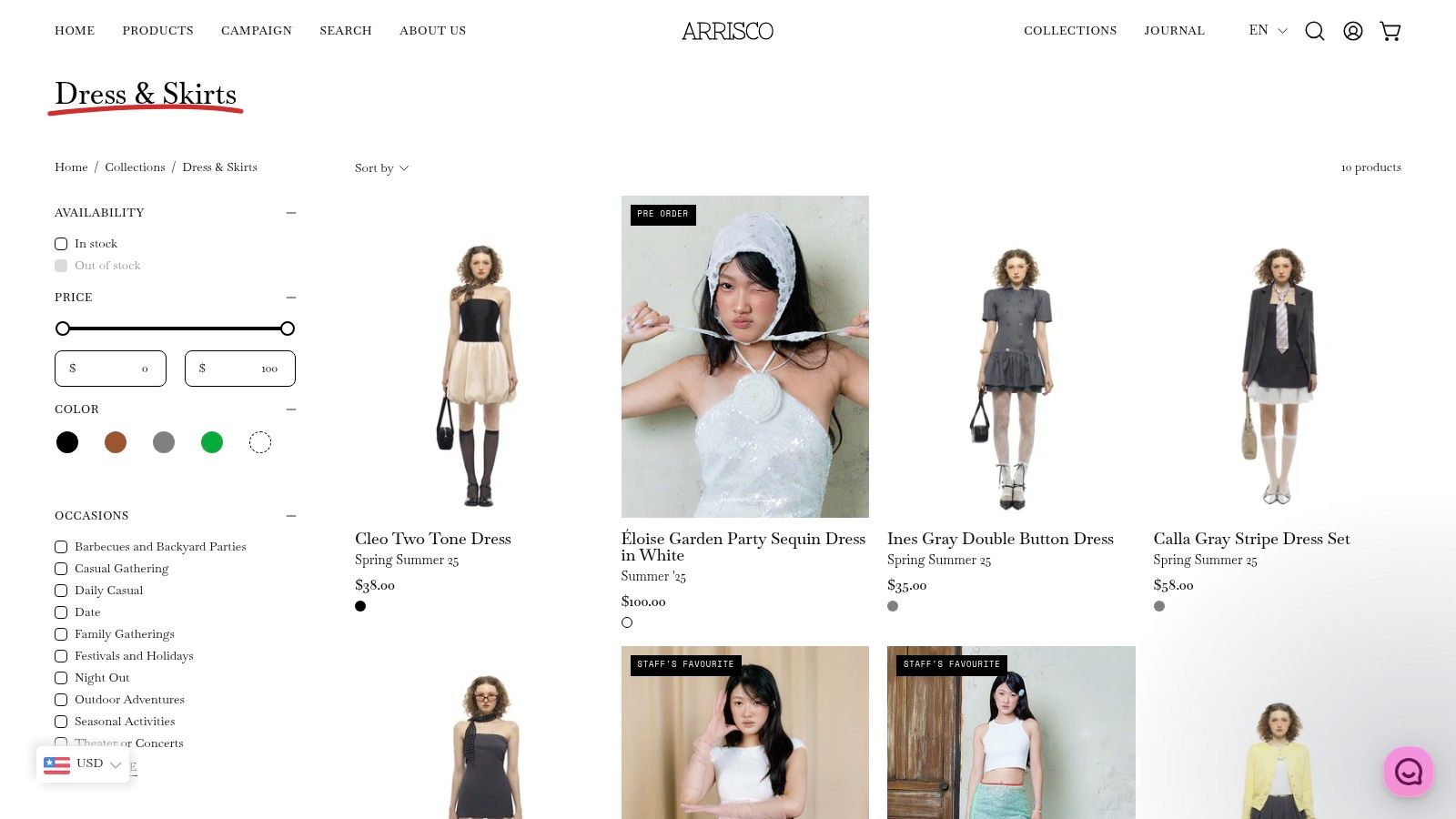 A collection of stylish dress skirts from Arrisco's website