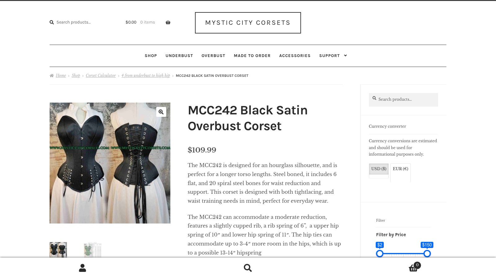 Mystic City Corsets' long line overbust corset