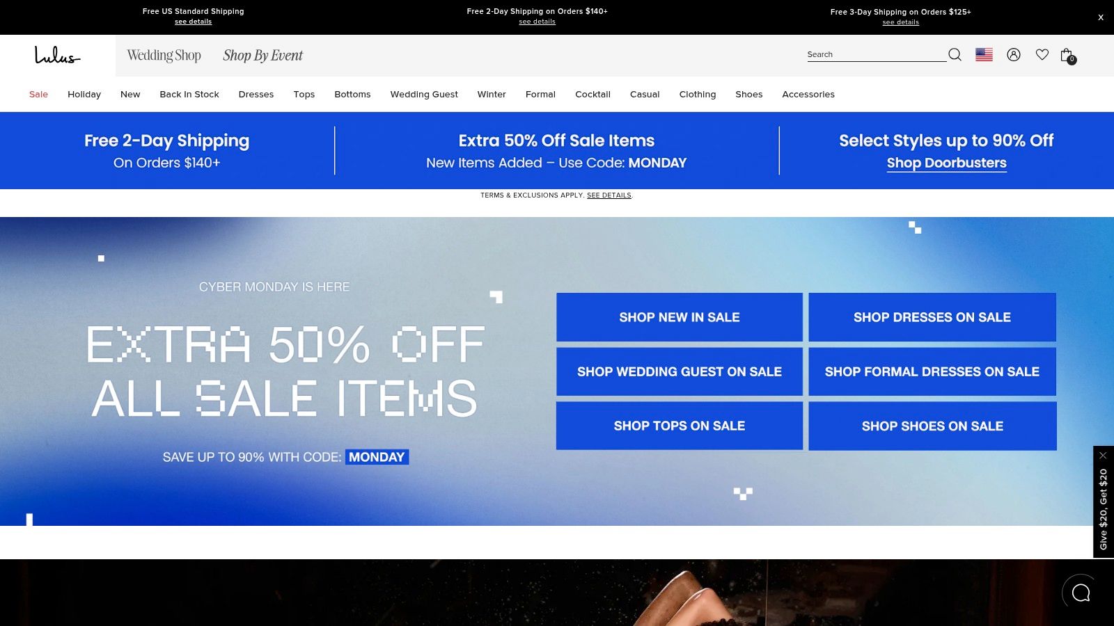 A screenshot of Lulus's deep v-neck dress collection, highlighting their affordable pricing